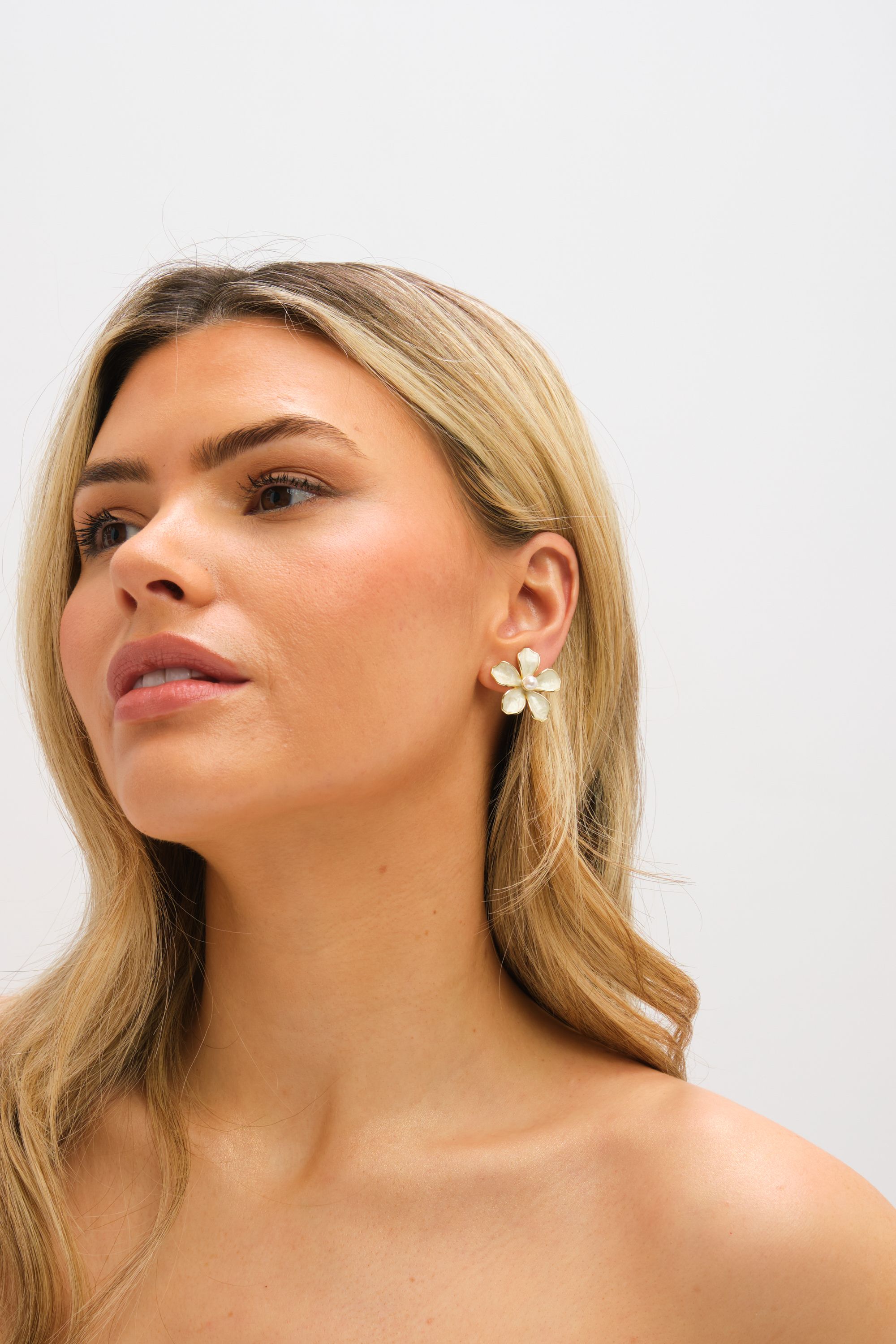 Jon Richard Gold Plated and White Enamel Flower Clip Earrings