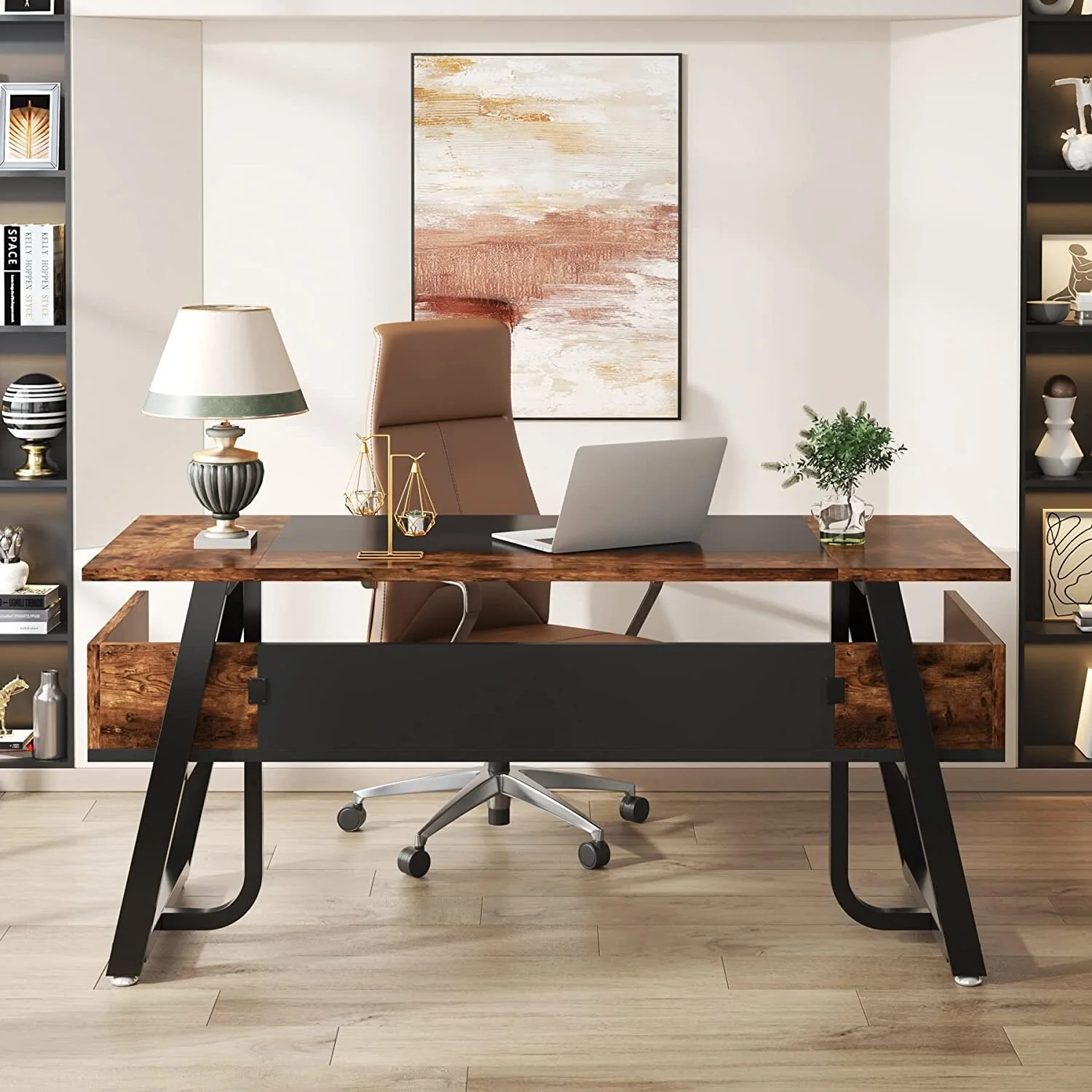 Office Executive Desk with Storage Shelf, Business Workstation, Writing Desk for the boss room