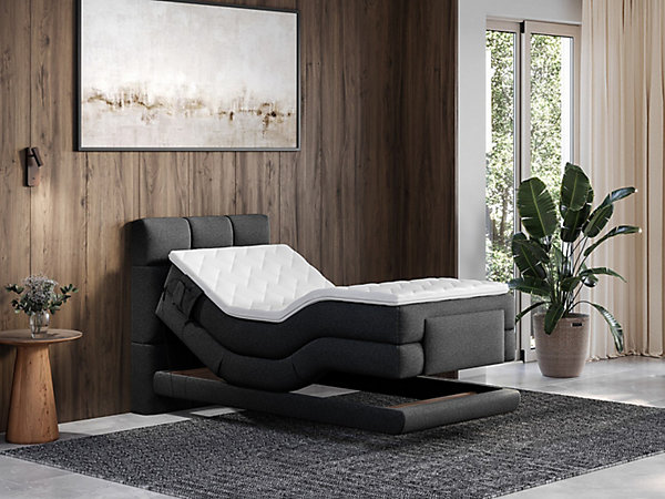 Ensemble complet boxspring tête de lit capitonnée   sommiers relaxation électrique   matelas   surmatelas - 100 x 200 cm - Tissu -
