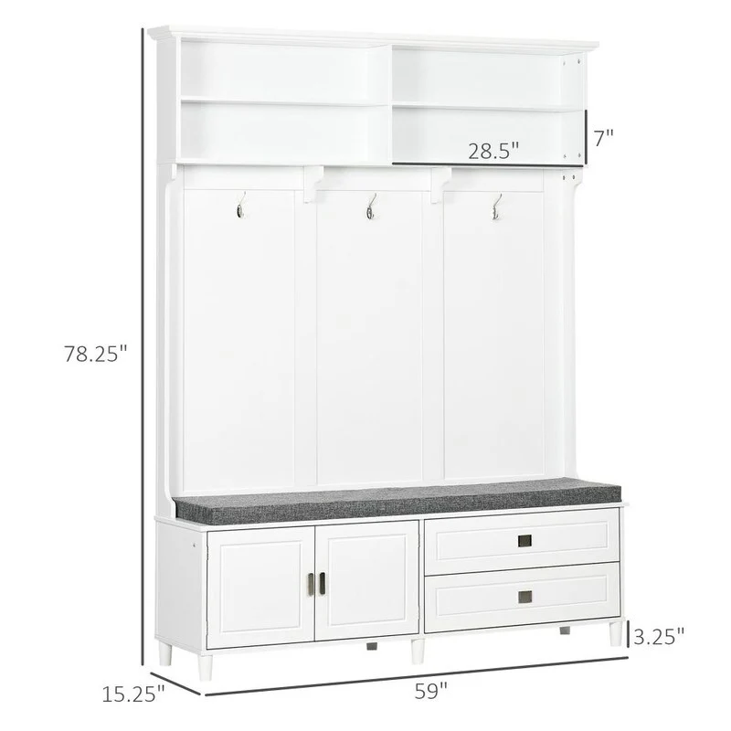 78.25H Hall Tree Entryway with Storage Bench,Coat Rack,Shelves, Cabinet and Drawers