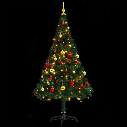 NNEVL Artificial Christmas Tree with Baubles and LEDs Green 150 cm