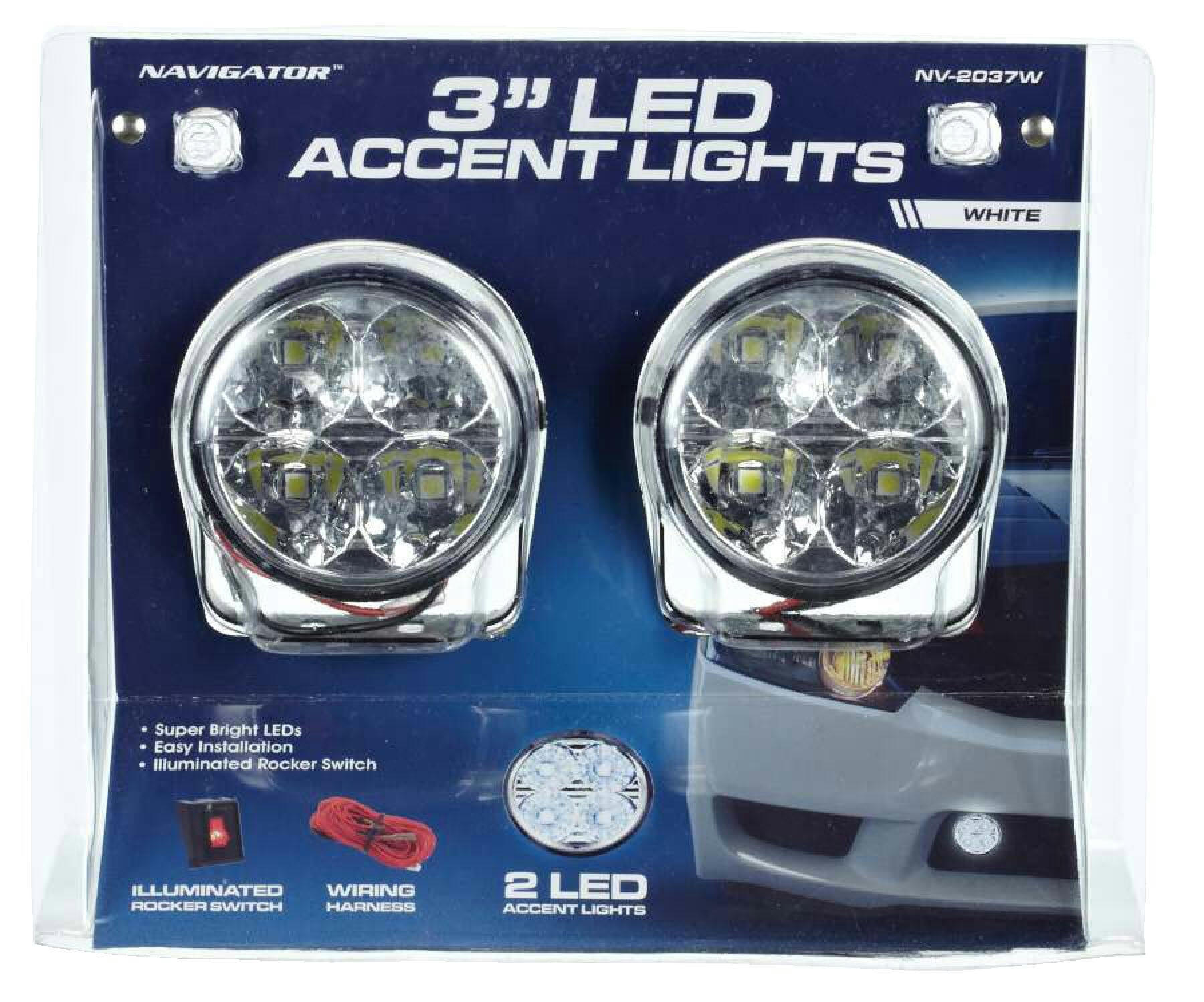 Pilot NV-2037W Round White LED Accent Lights Kit w/ Rocker Switch, 3-in, 2-pk
