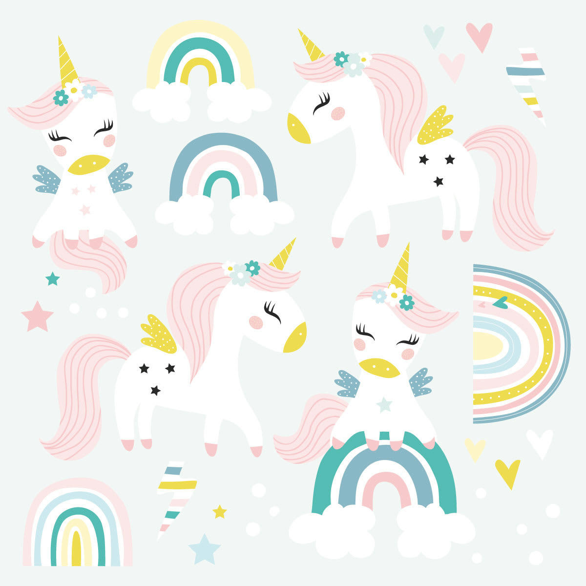 UNICORNS - Stickers mureaux en vinyle licornes verte menthe
