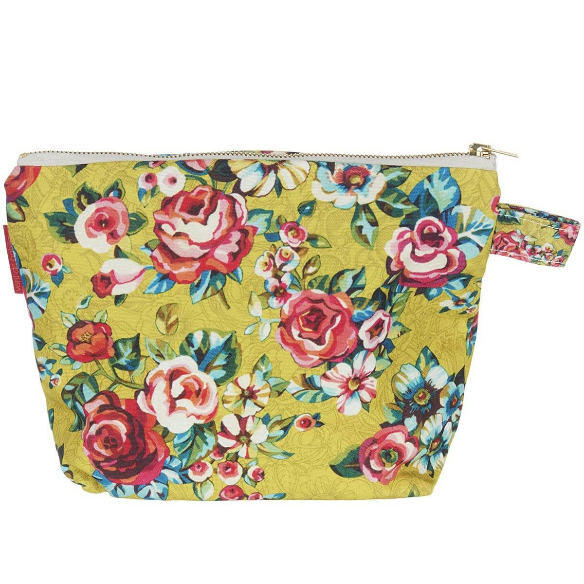 DEVI - Pochette en toile outdoor imprimé fleuri jaune 19x28cm