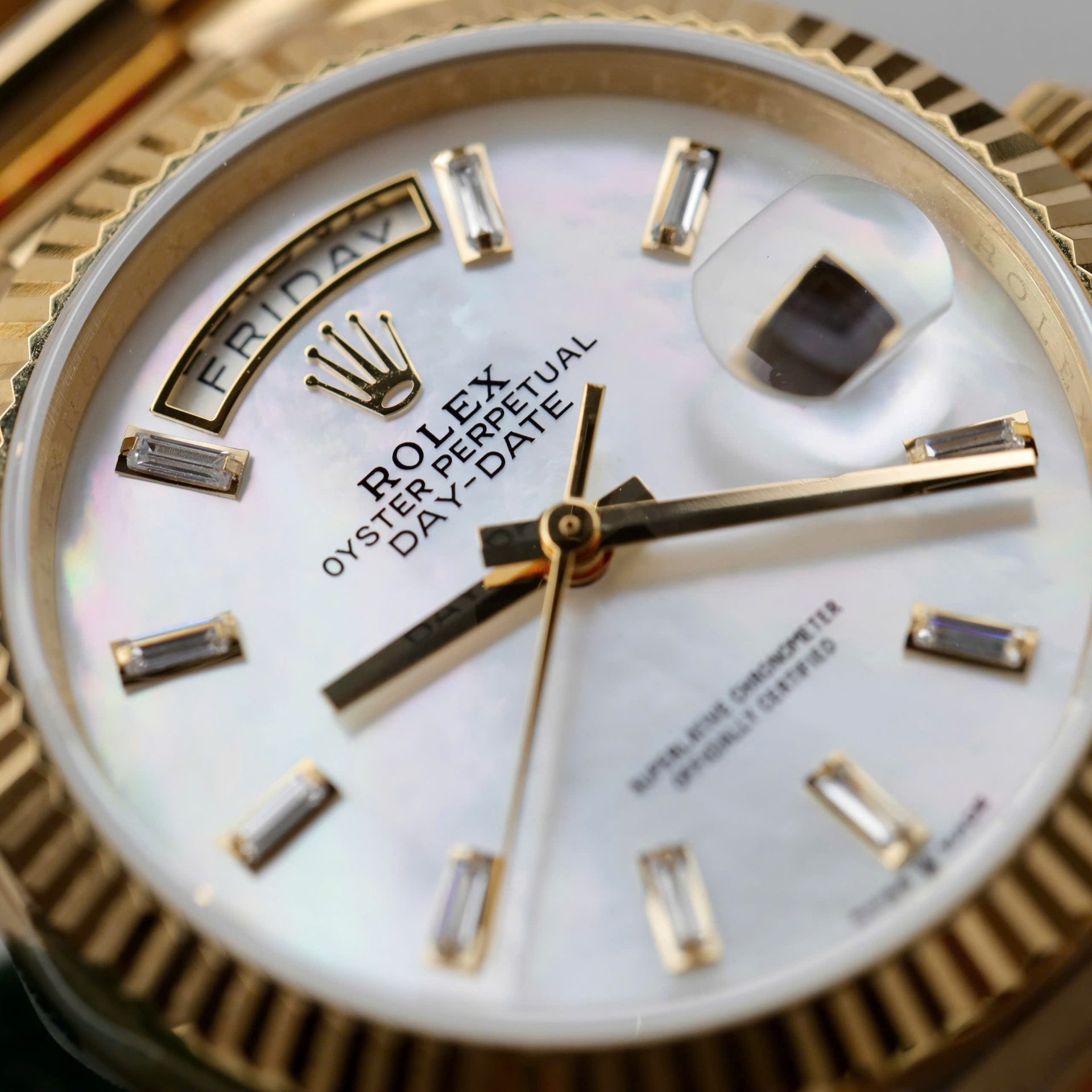 Rolex Day-Date YG Plated MOP Dial CZ Diamonds 36mm Super Clone