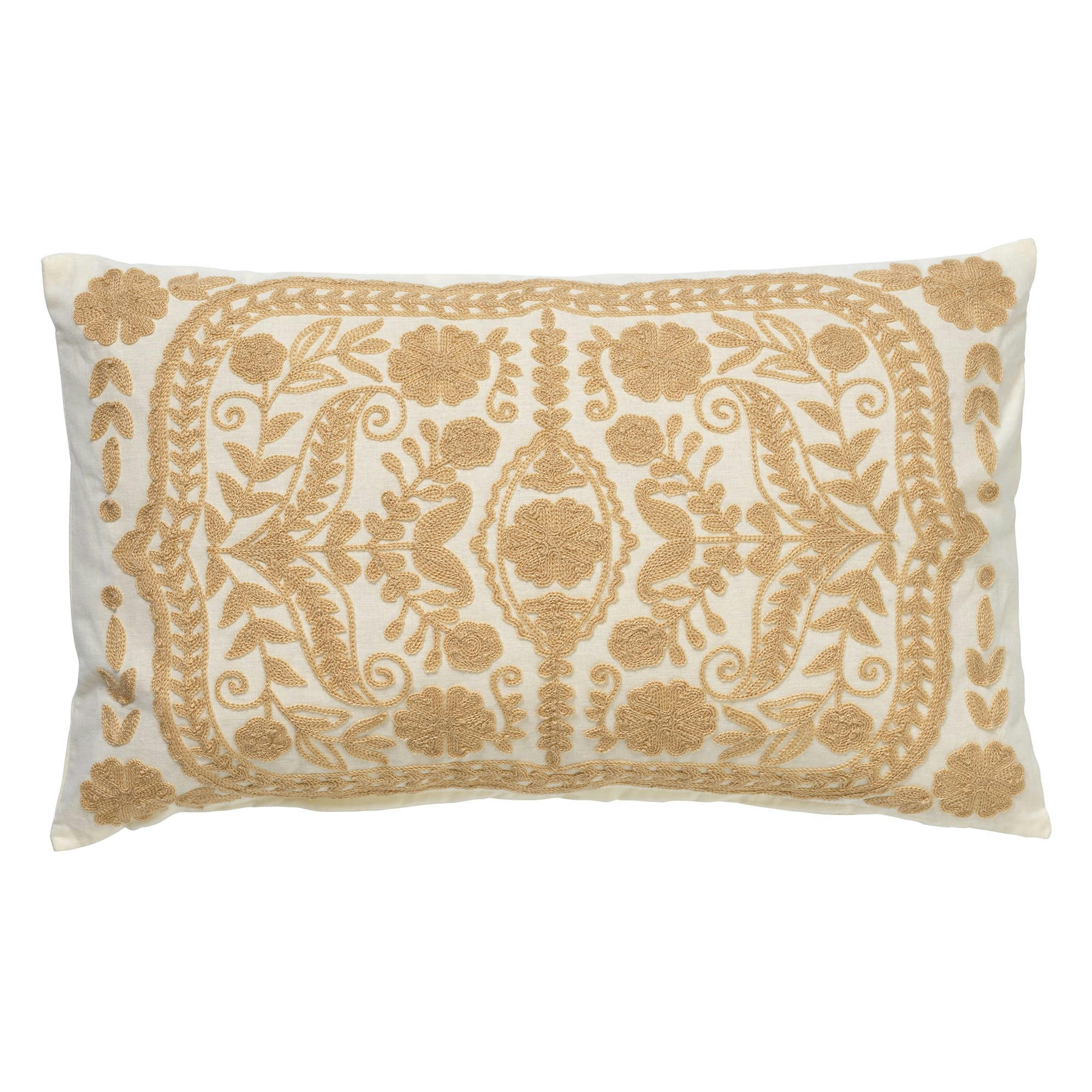 - Housse de coussin marron en coton-30x50 cm avec motif fleuri