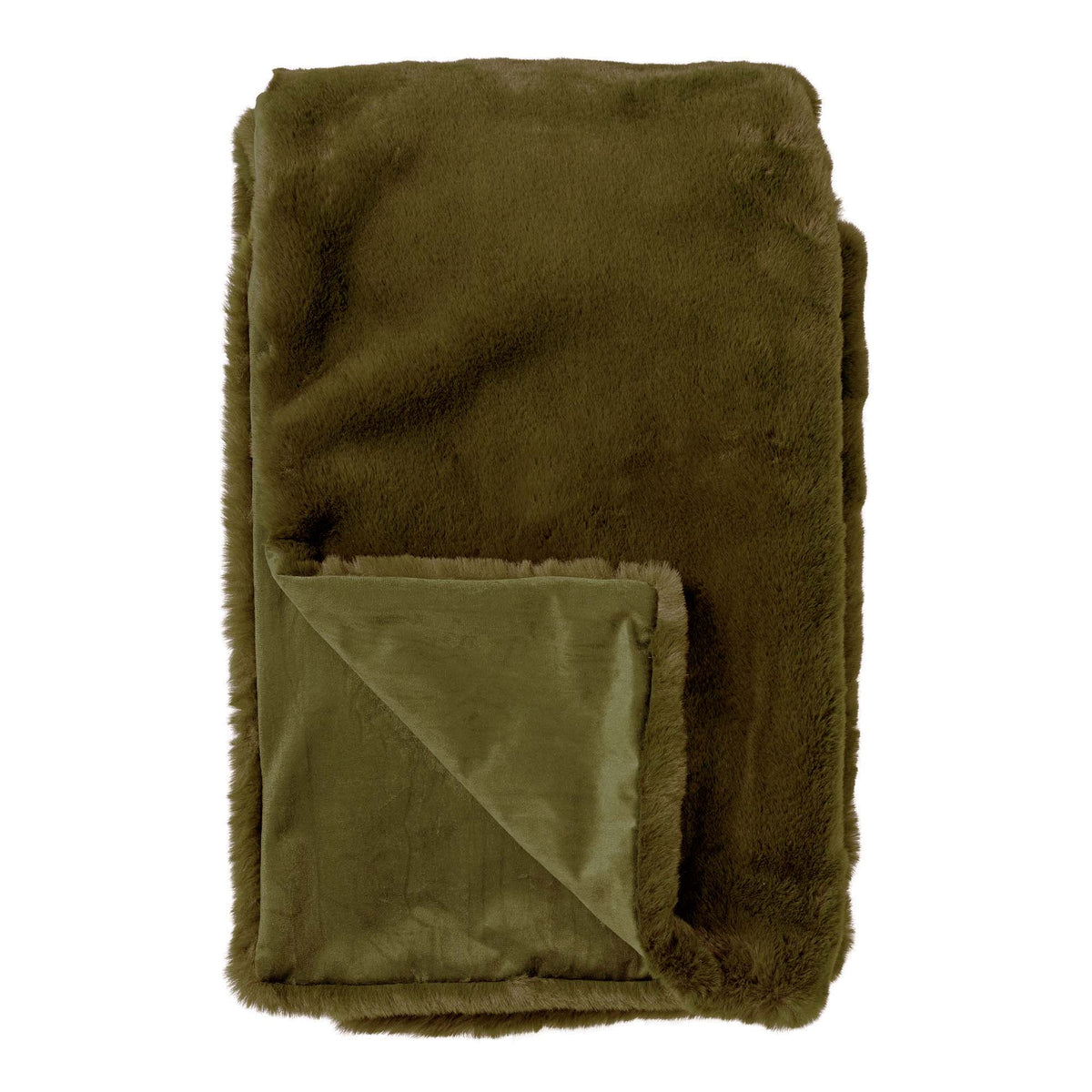 ZINZI - plaid 140x180 cm - bontlook - effen kleur - Military Olive - groen