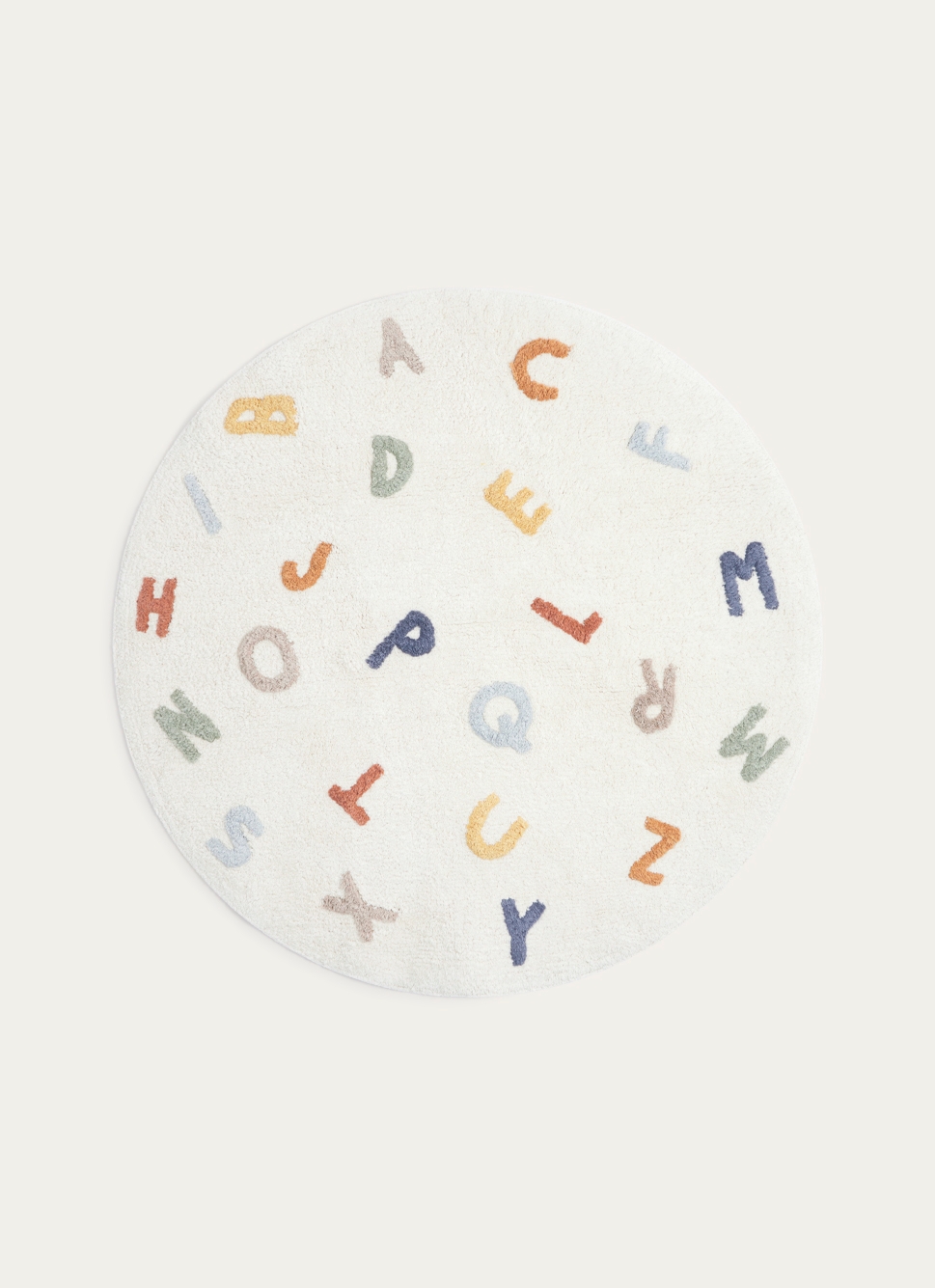 TAPIS ROND EN COTON TUFTÉ LETTRES DE L'ALPHABET MULTICOLORE