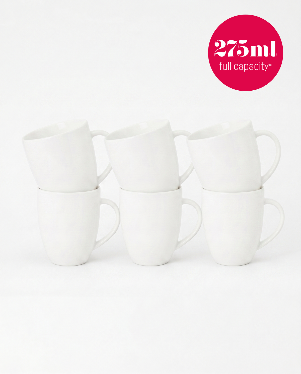 vtwonen - Basic - mokken set van 6 - porselein - wit - 275 ml