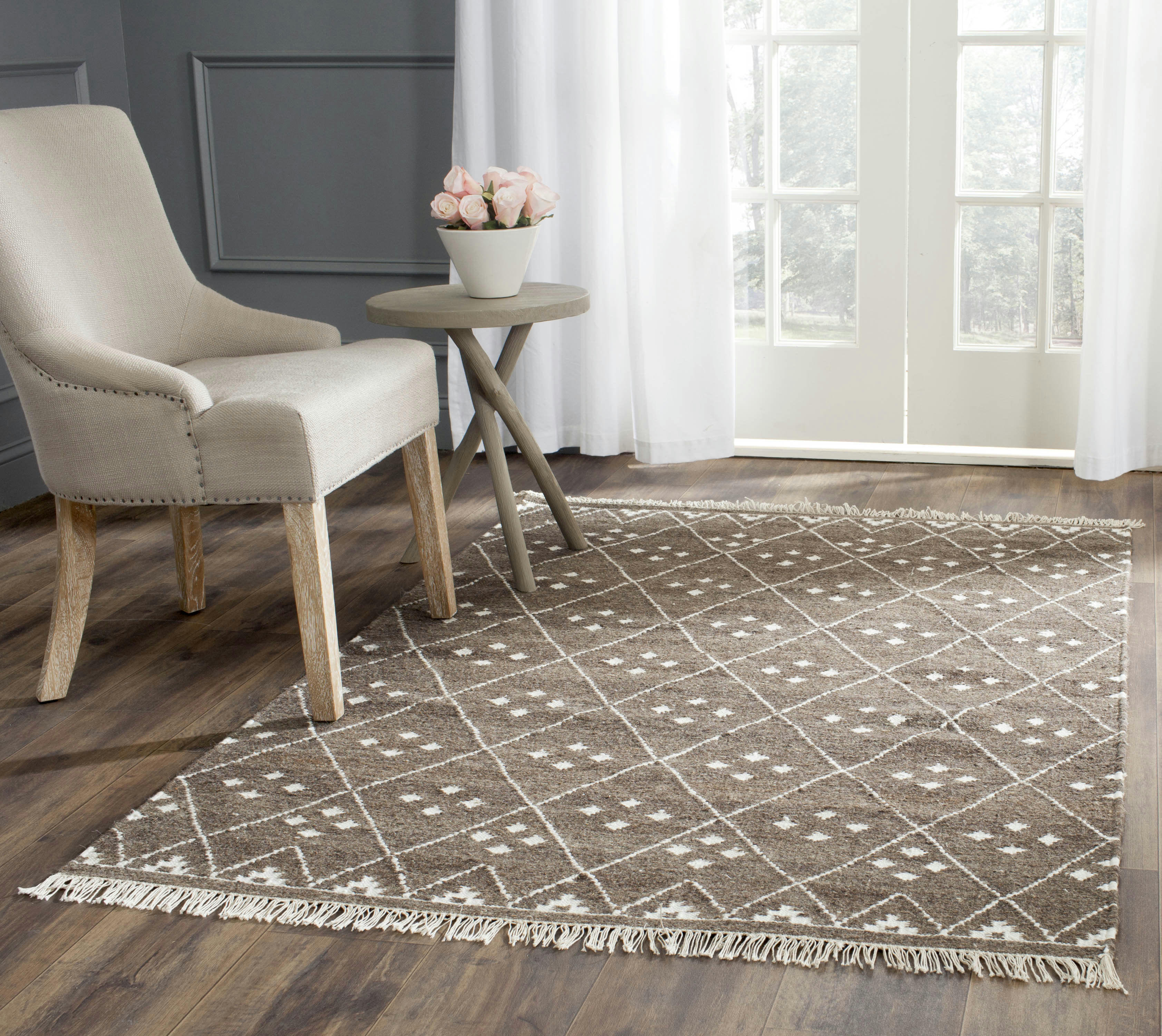 NATURAL KILIM - Tapis de salon interieur en marron & ivoire, 152 x 244 cm