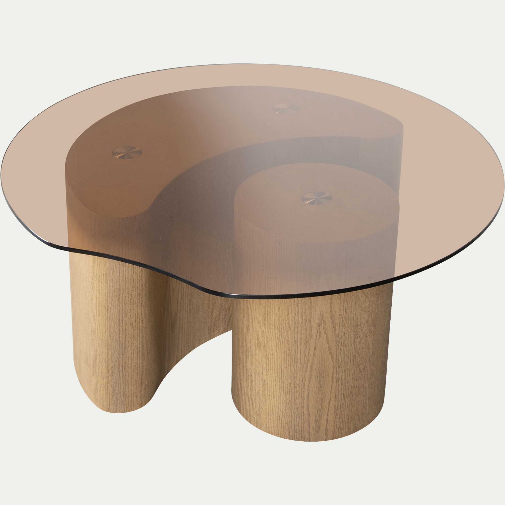 LUNELLE - Table basse en métal et verre D80xH38cm - marron