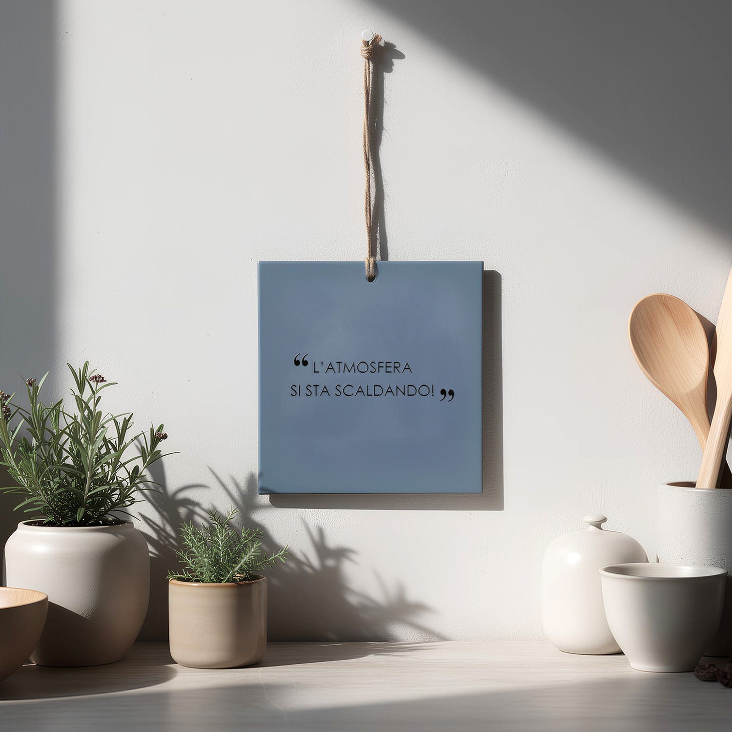 Sottopentola in ceramica blu 20x20 cm scritta Quotes