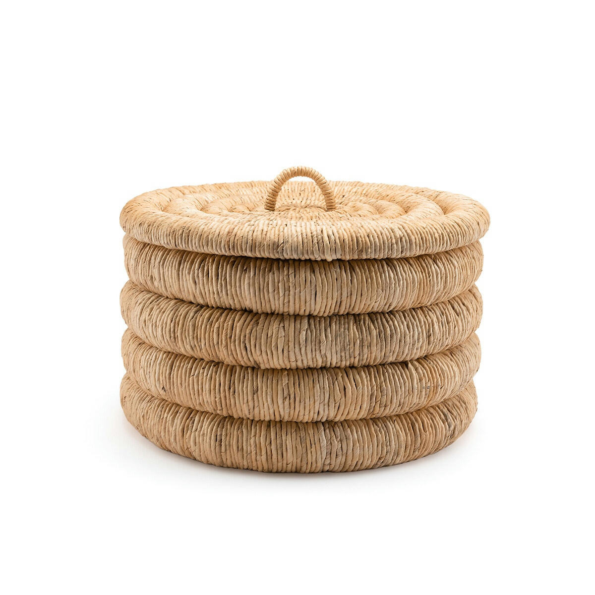 Panier rond avec couvercle bananier tressé, Marilo