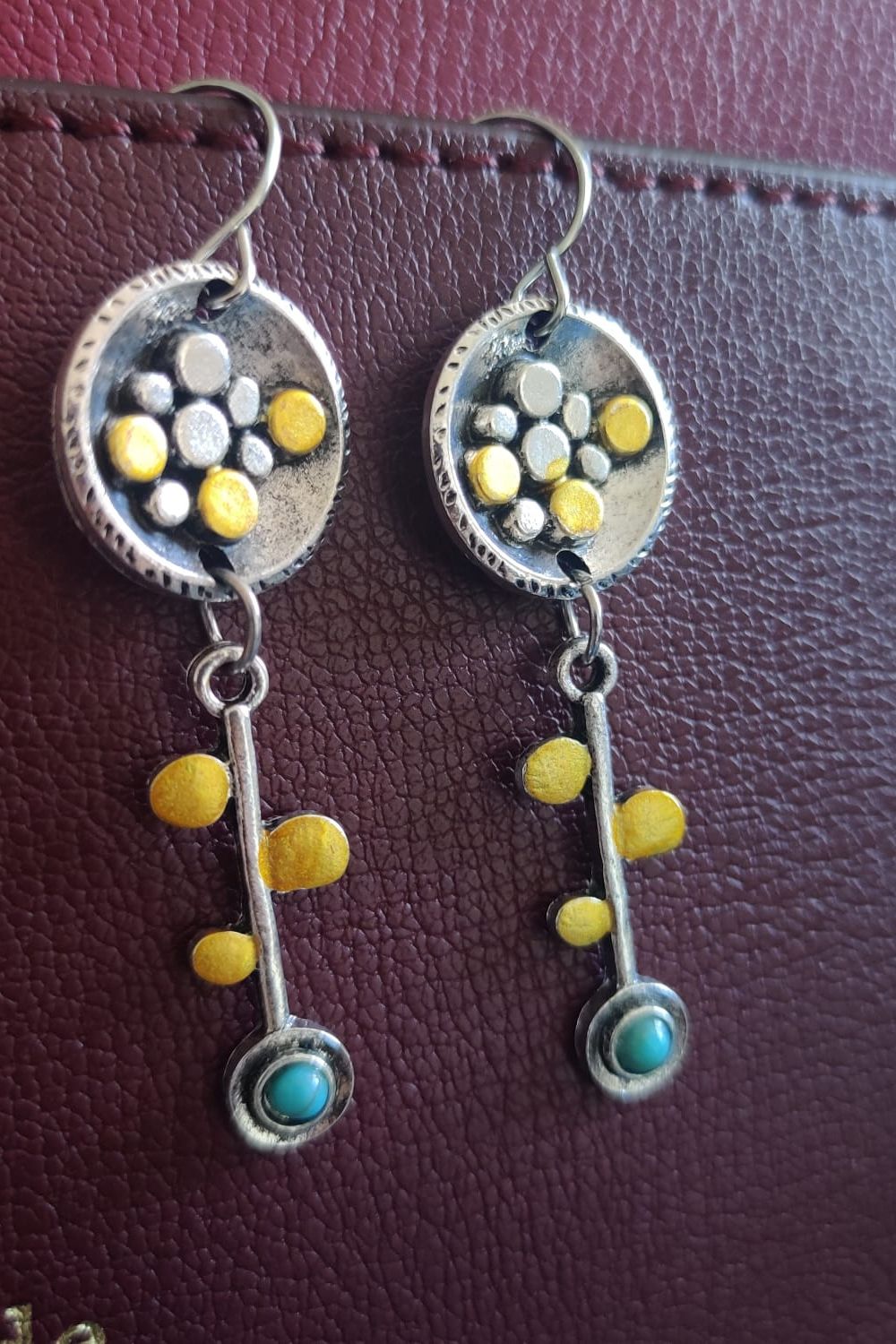 The Colourful Aura Leaf Punk Hammered Dangle Drop Earrings