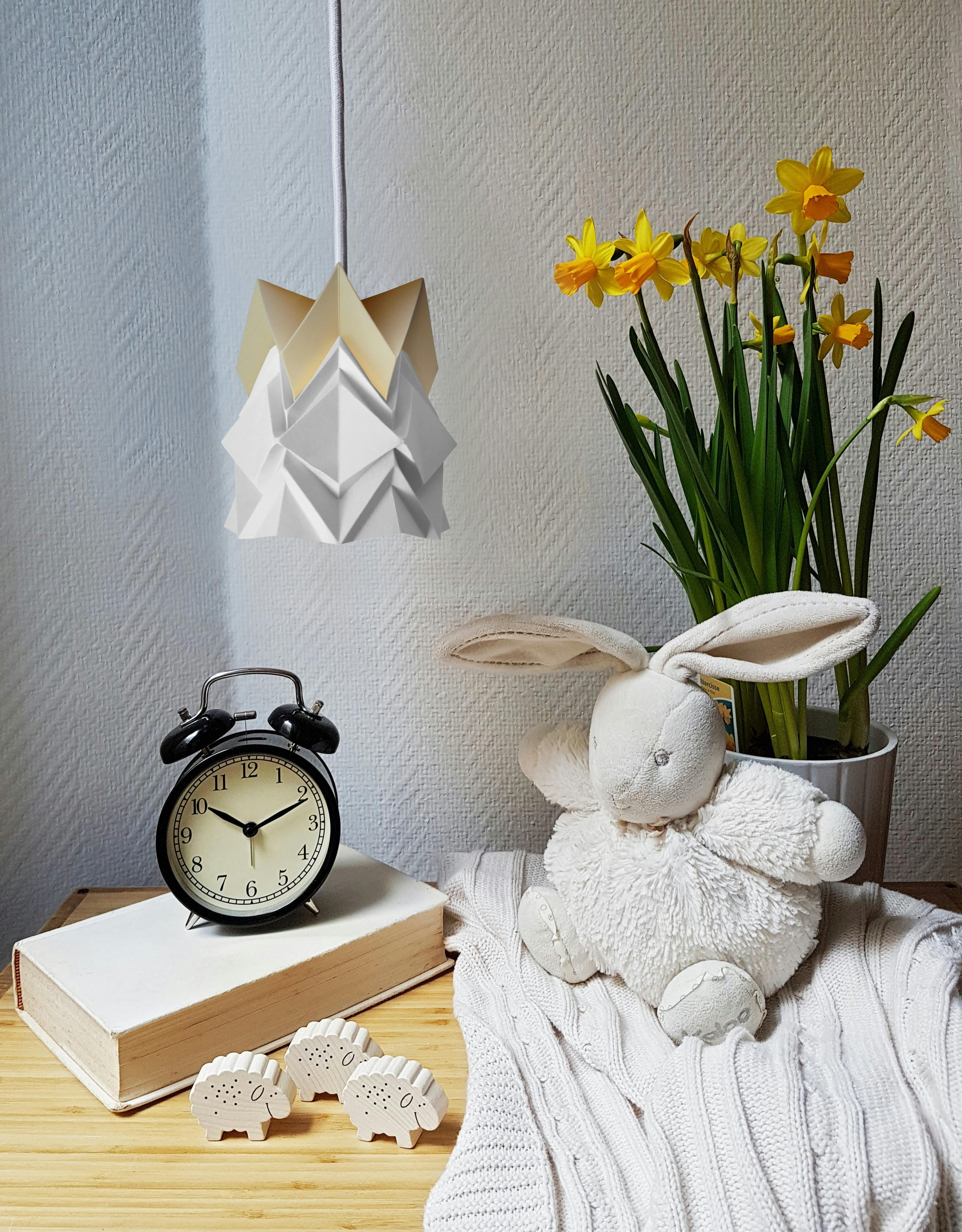 MOKUZAI - Applique en bois et petite suspension origami en papier