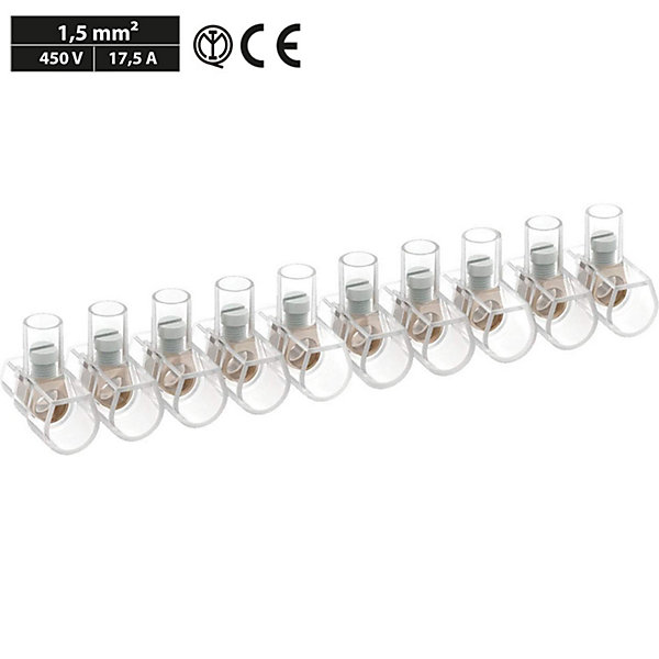 Bornes unipolaires 1,5 mm2, barrette 10 pôles