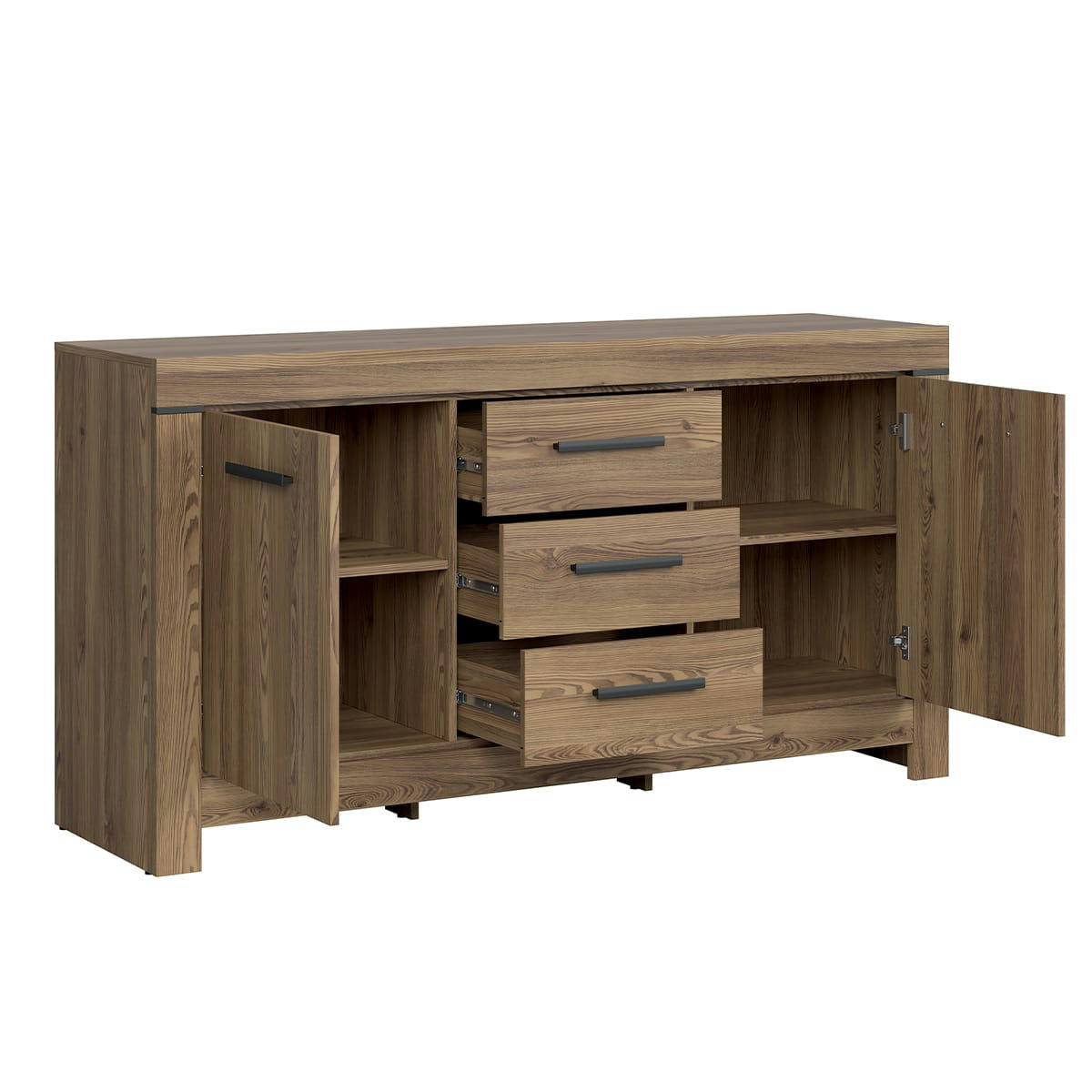 - Buffet 2 portes 3 tiroirs panneaux agglomérés naturel