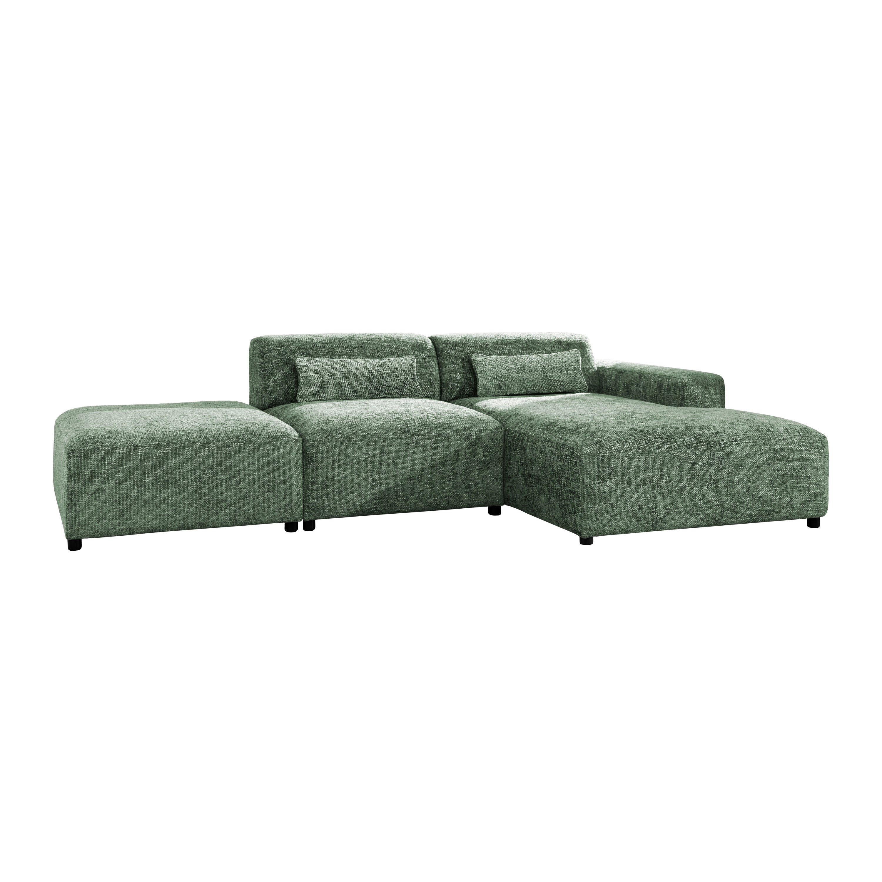 by fonQ Velura Hoekbank Rechts met Hocker - Chenille - Groen