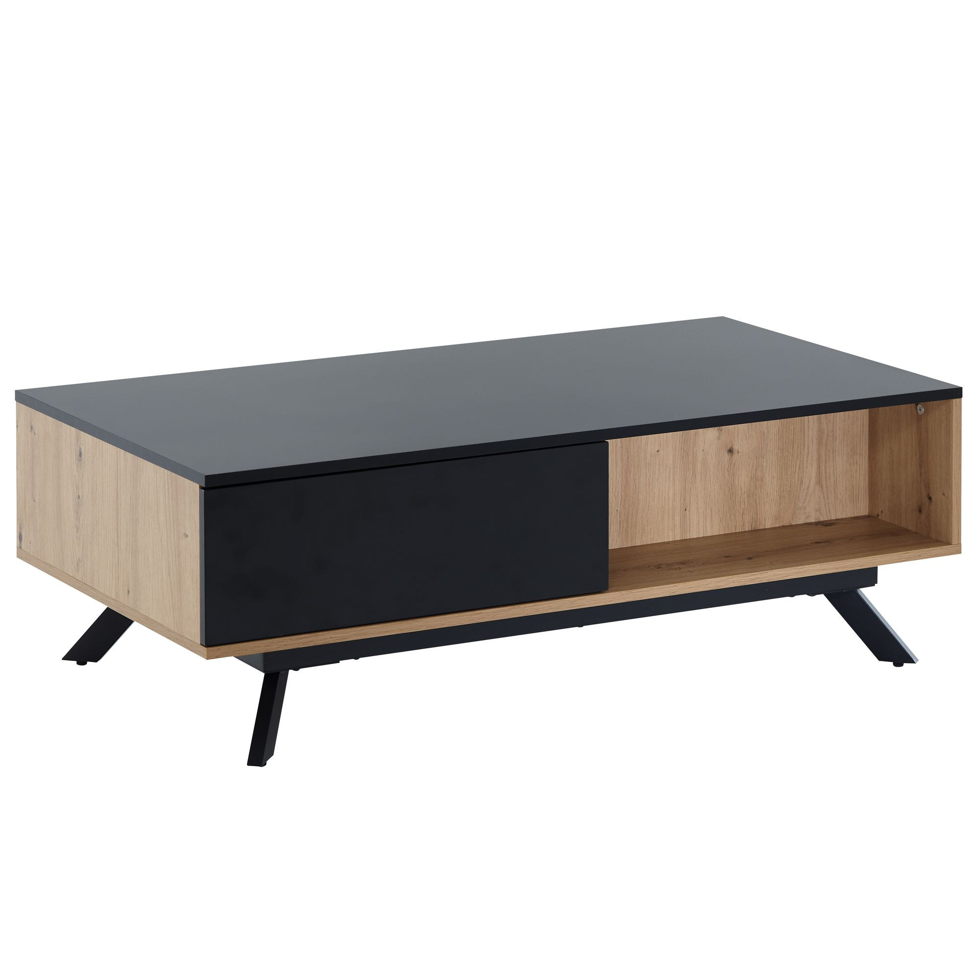 Stolik Kawowy 110 cm MDF Dekor Dąb Czarny Stół do Salonu z Szufladami