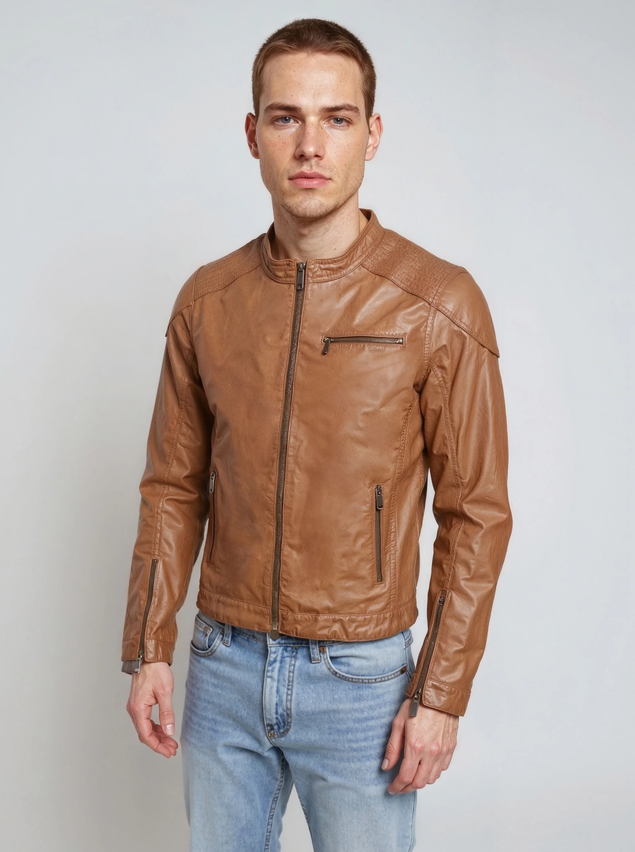Veste vintage cognac en cuir VILLY