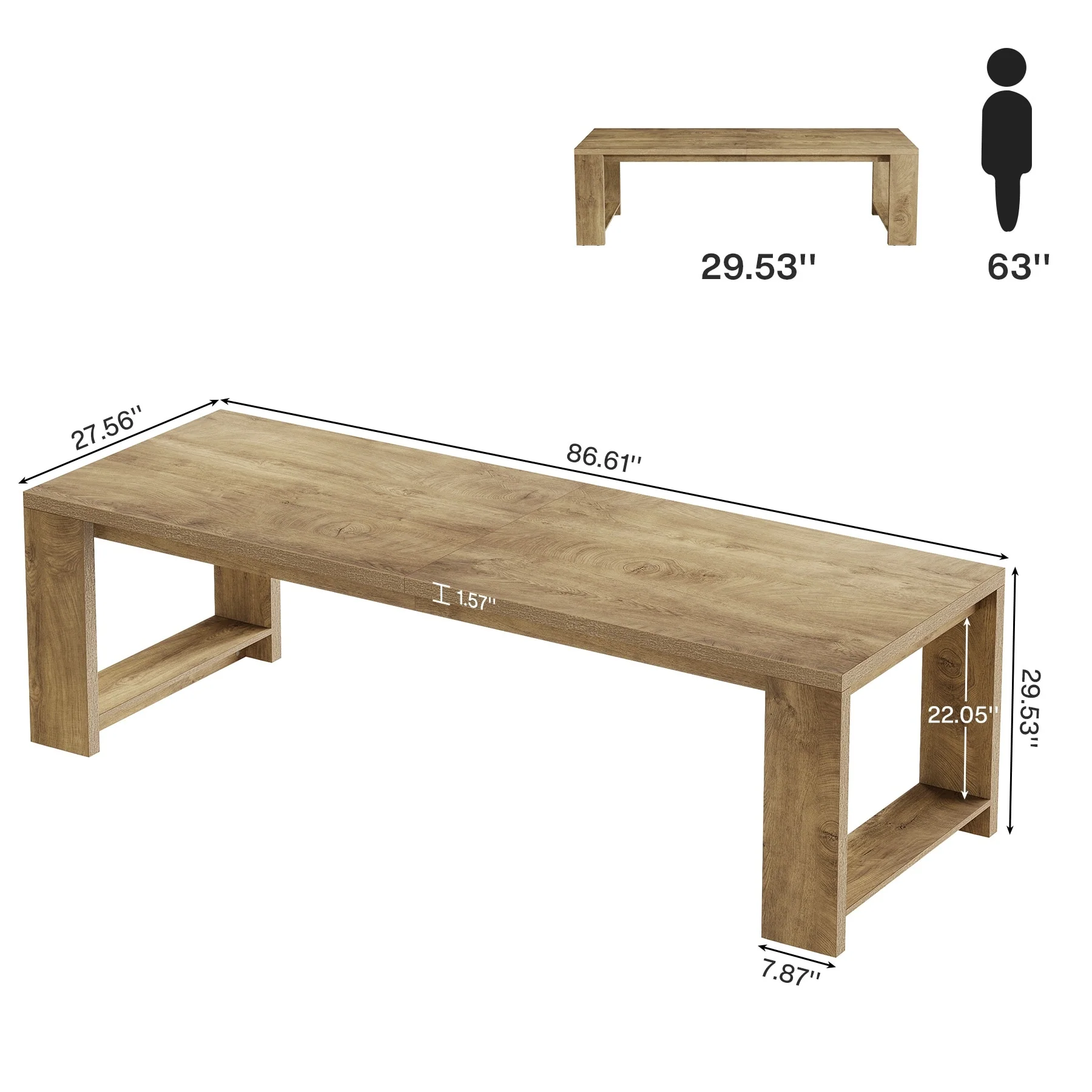 86.61 Inch Farmhouse Wood Dining Table for 6-8
