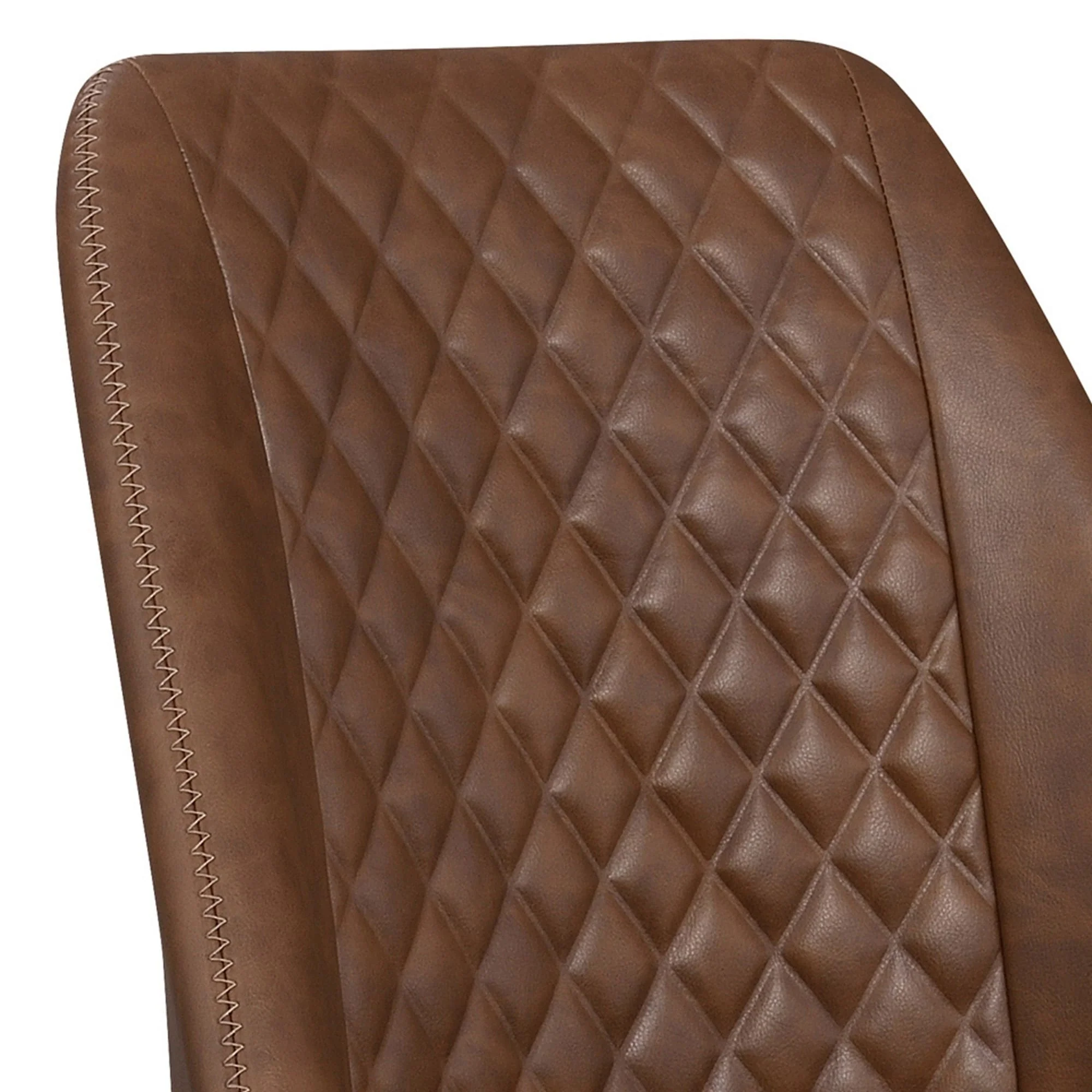 Leatherette Office Chair with Sloped Back and Diamond Stitching, Brown