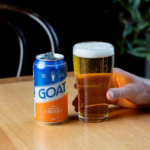 Mountain Goat 'GOAT' Very Enjoyable Beer, Aussie Lager, Craft Beer, 4.2% ABV, 375mL (Case of 24 Cans)