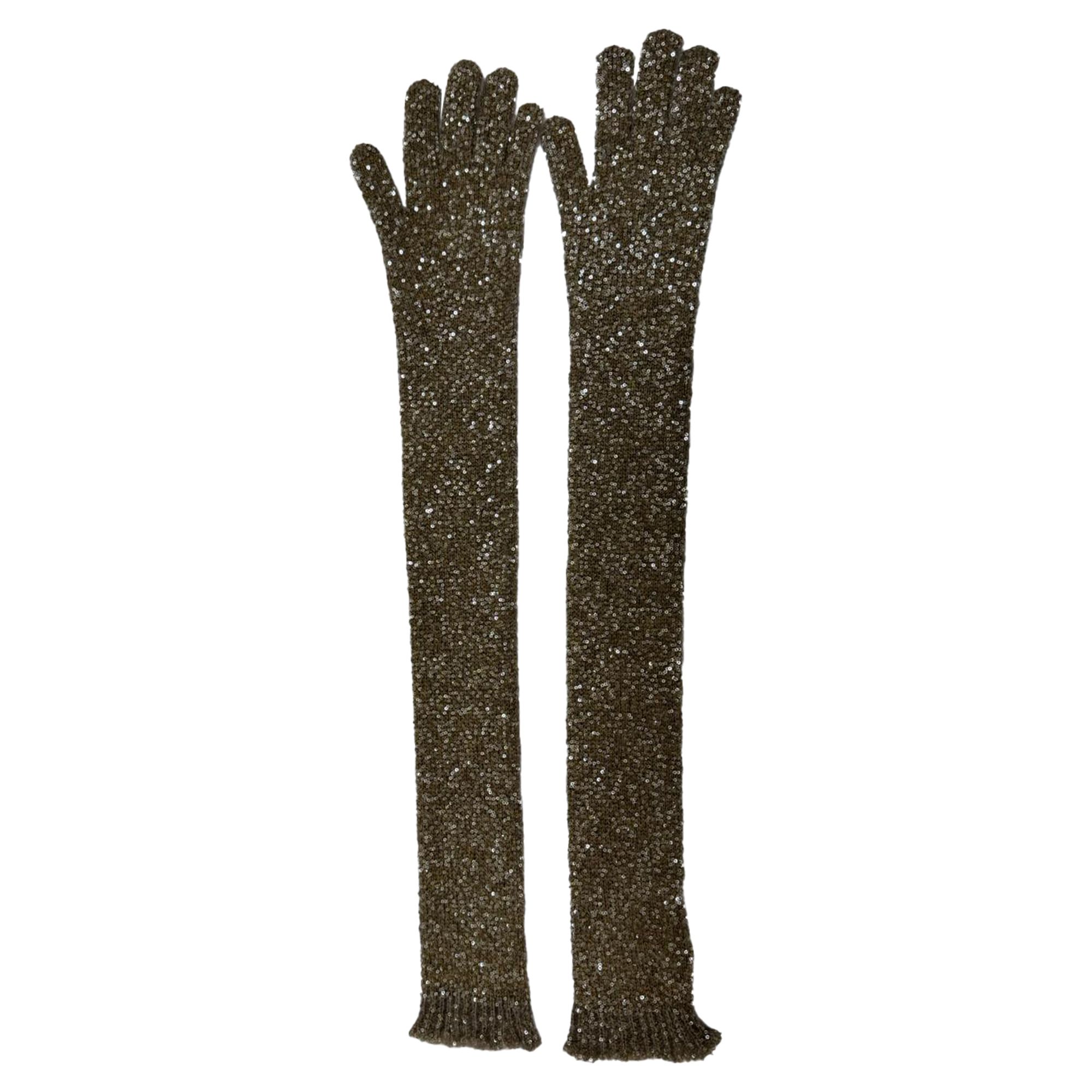 Brunello Cucinelli Preloved Sequined Gloves Gold Polyamide