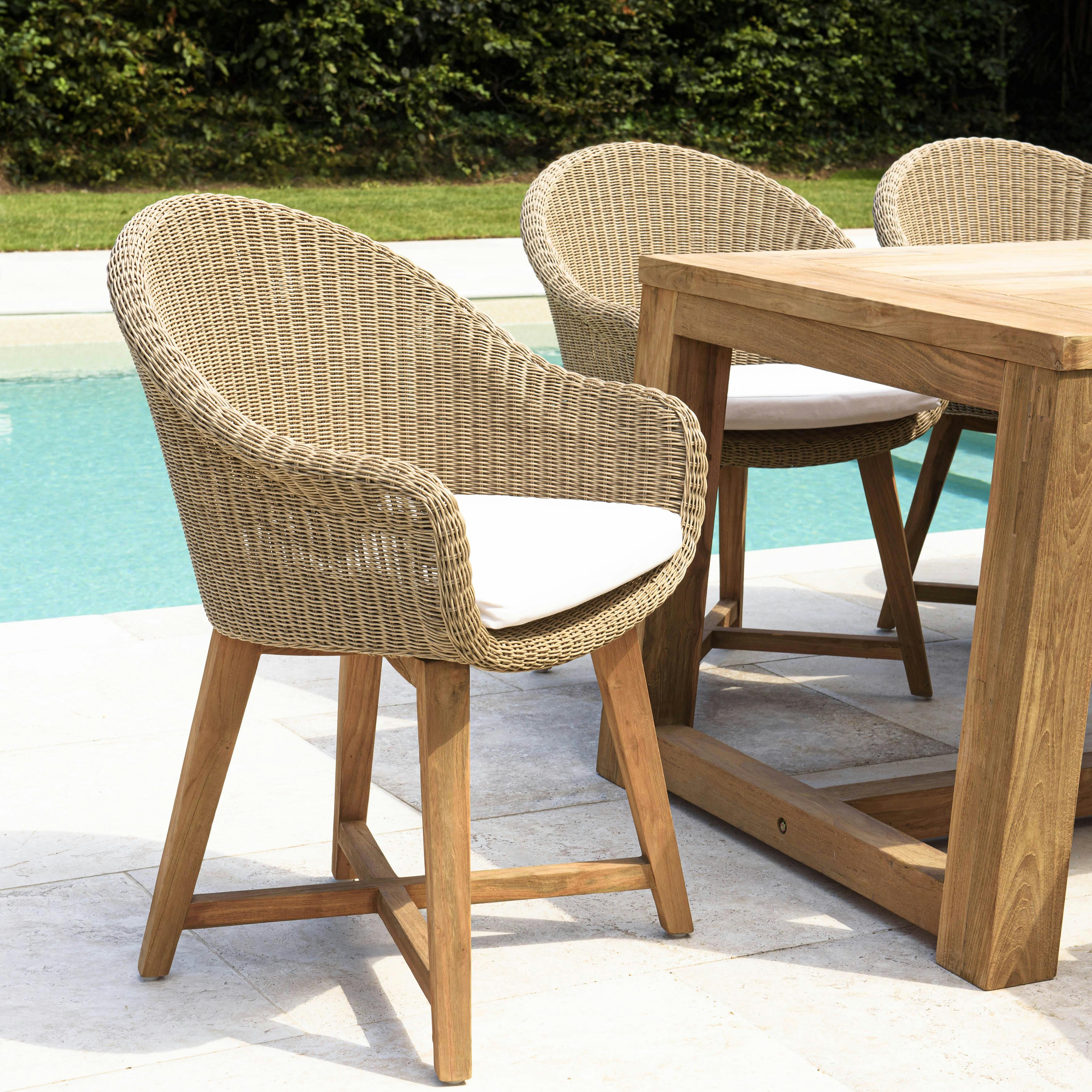 Fauteuil de jardin arrondi résine tressée beige (lot de 2) MANY