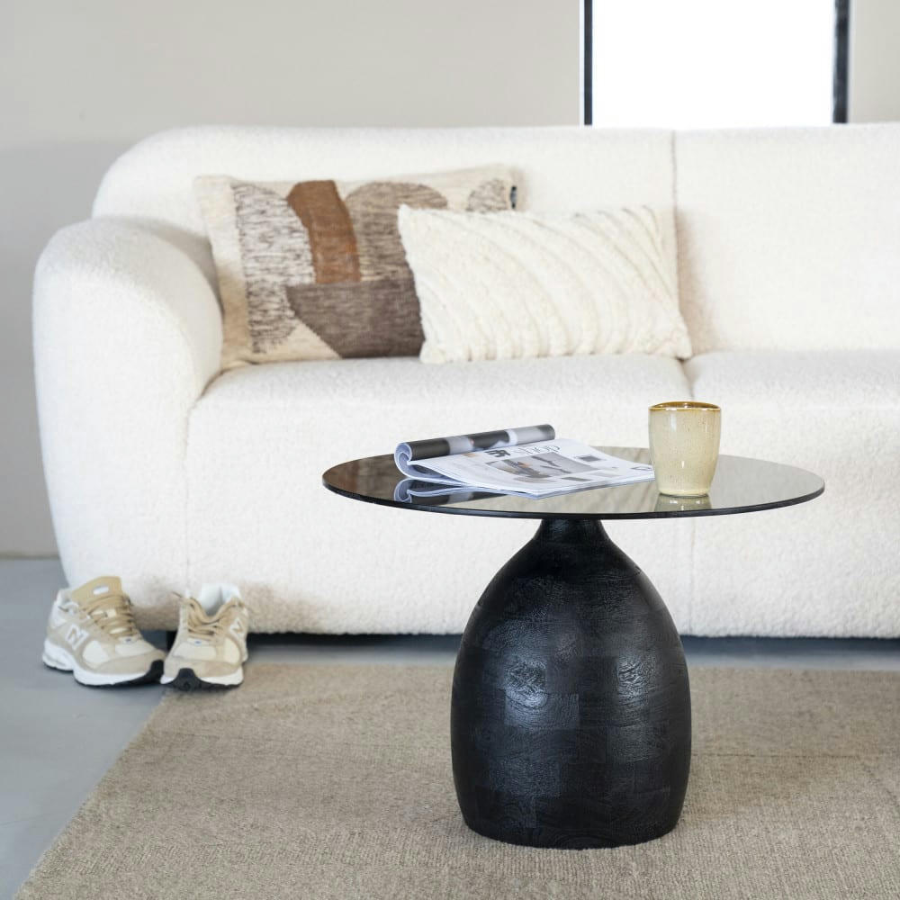BOND - Table basse en verre et bois D60cm noir