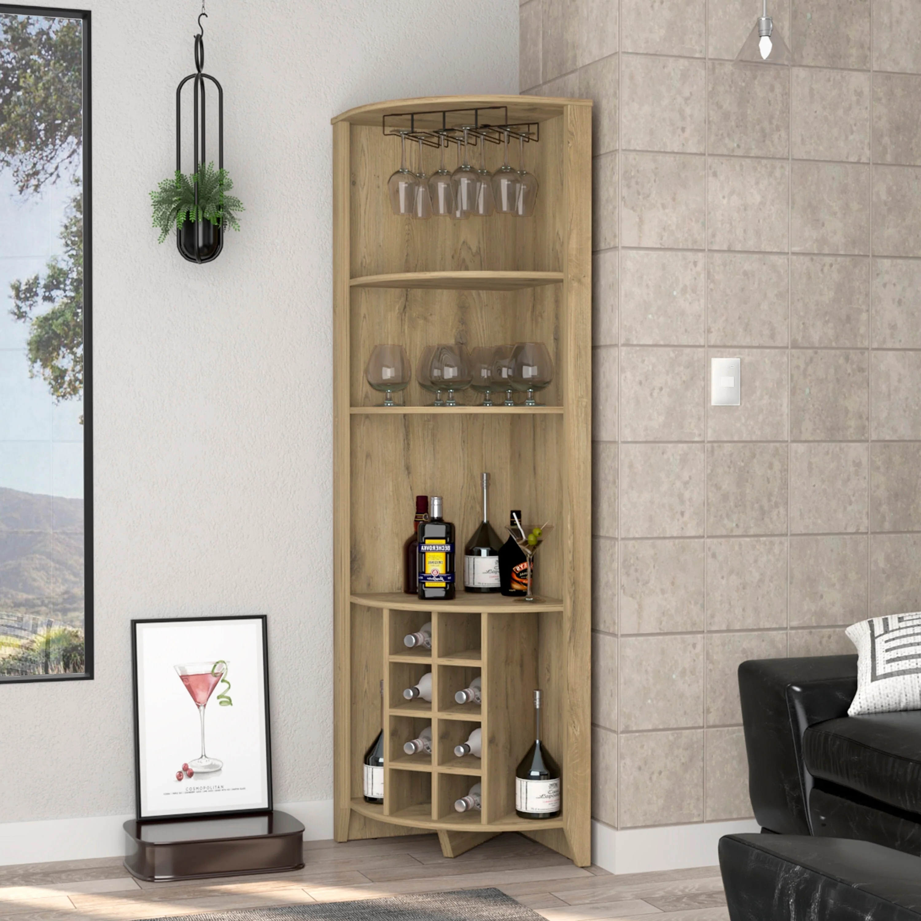 Morgana 8-Bottle 5-Shelf Corner Bar Cabinet