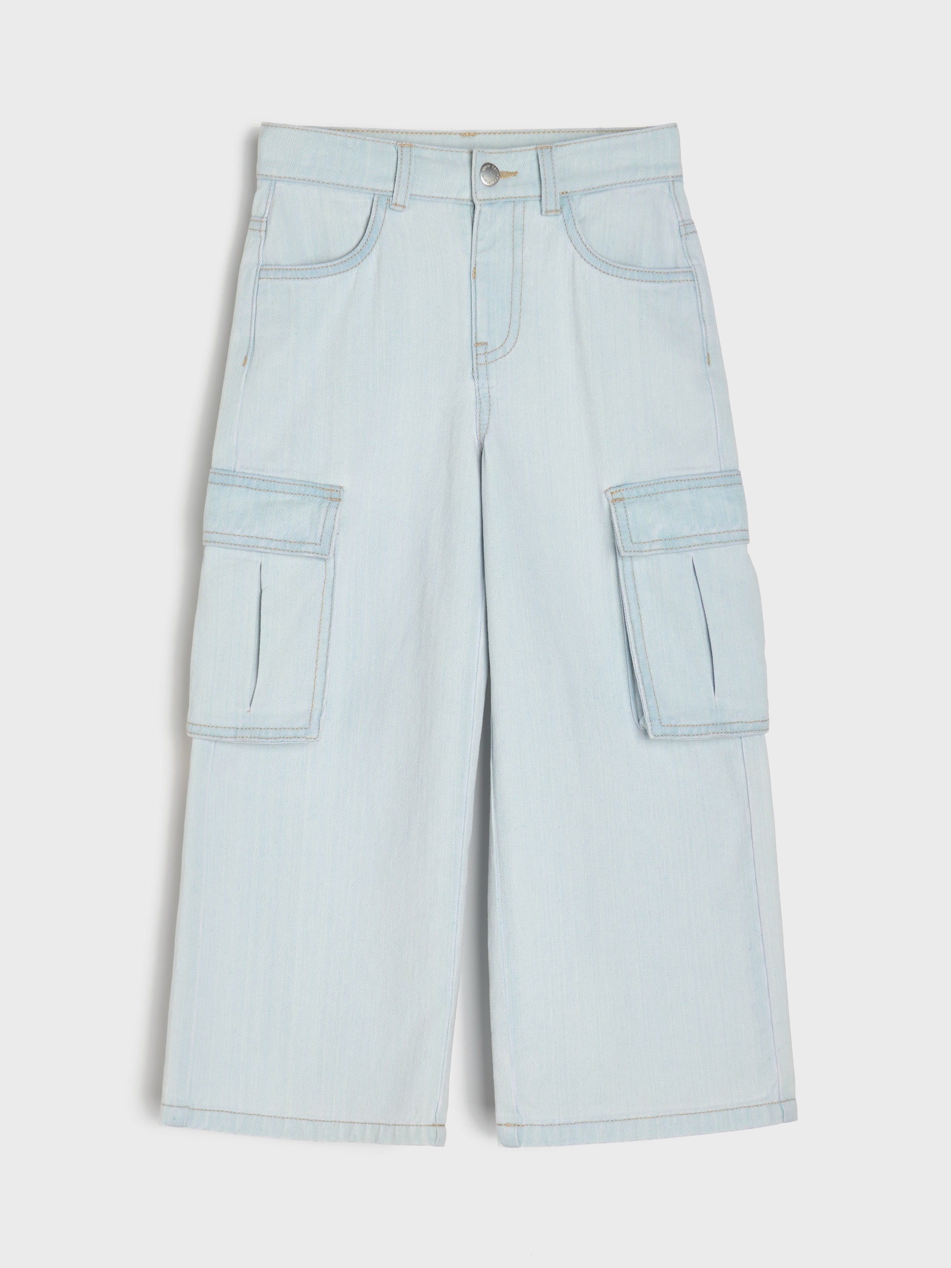 Jeansy cargo wide leg z efektem sprania