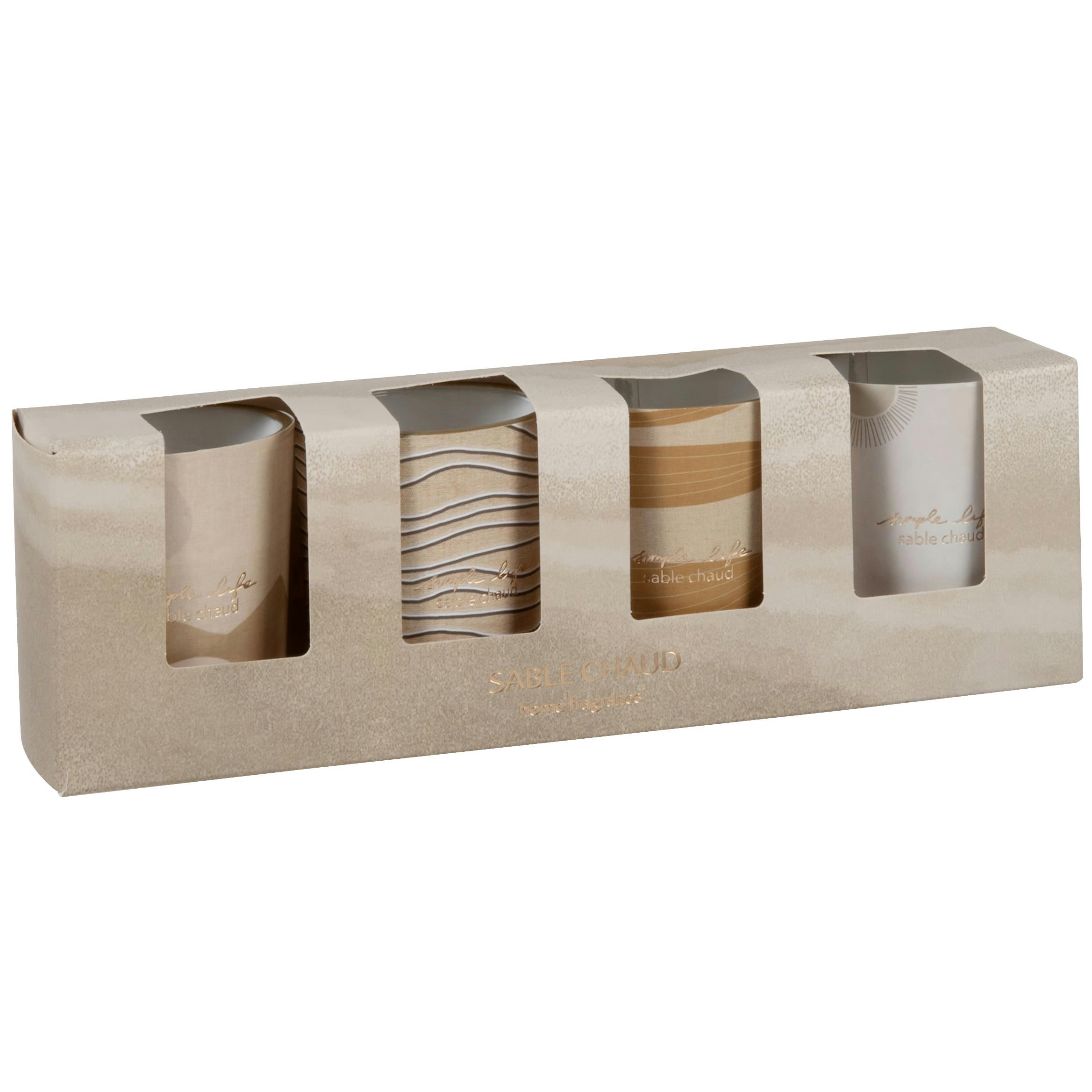 - Bougies lumignons parfumées en verre beige à motifs (x4), 45g