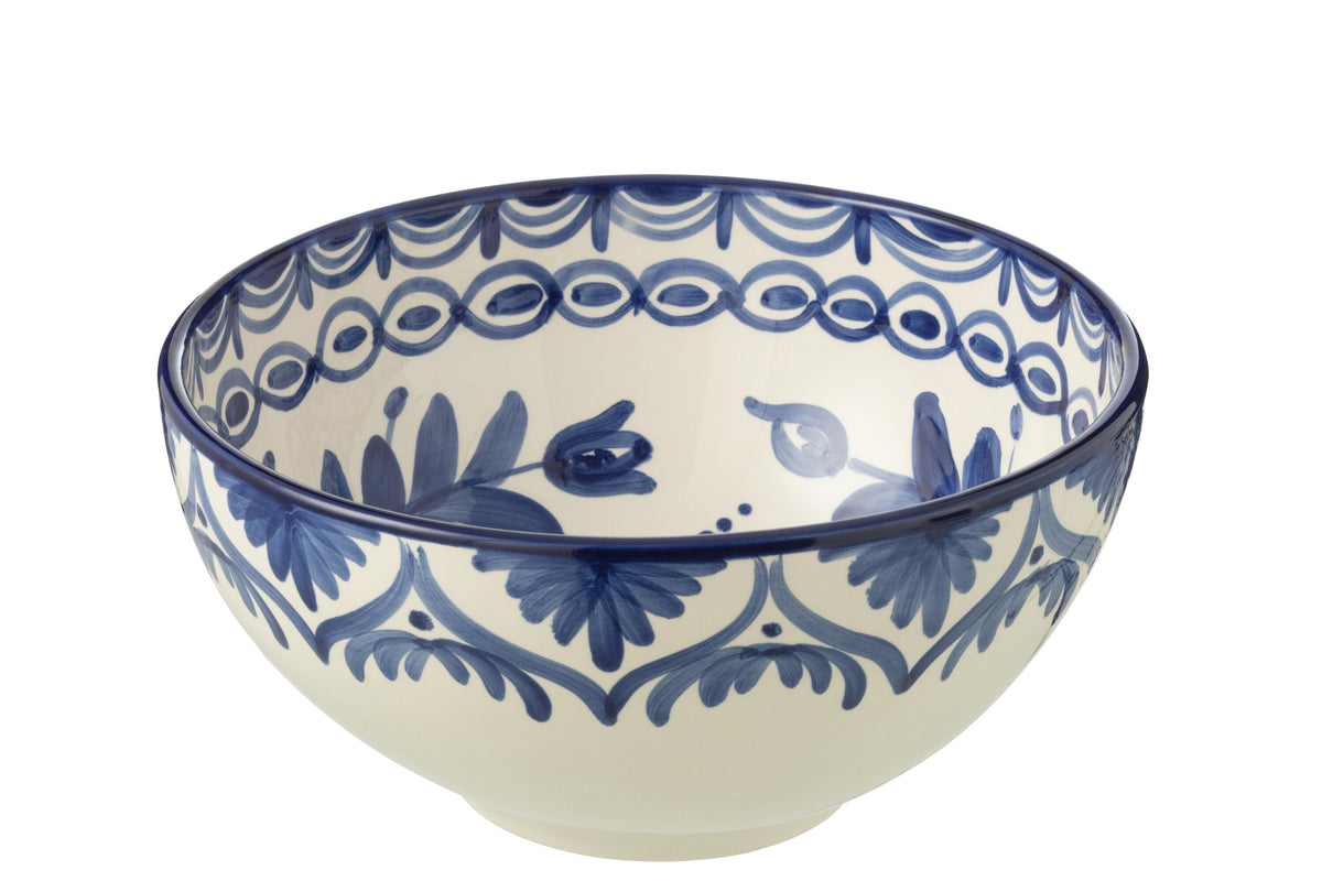 J-Line kom Granada High - keramiek - wit/blauw - large - Ø 28 cm