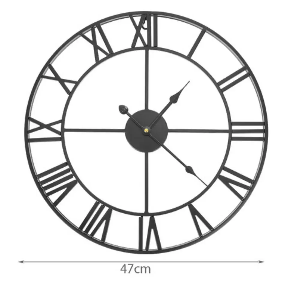Ruhhy Wandklok/muur klok Vintage - metaal - zwart - D47 cm - 3D