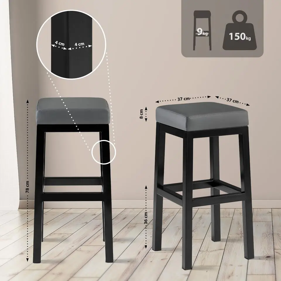 CLP Barkruk Taylor B80 zwart Frame - Kunstleer - grijs