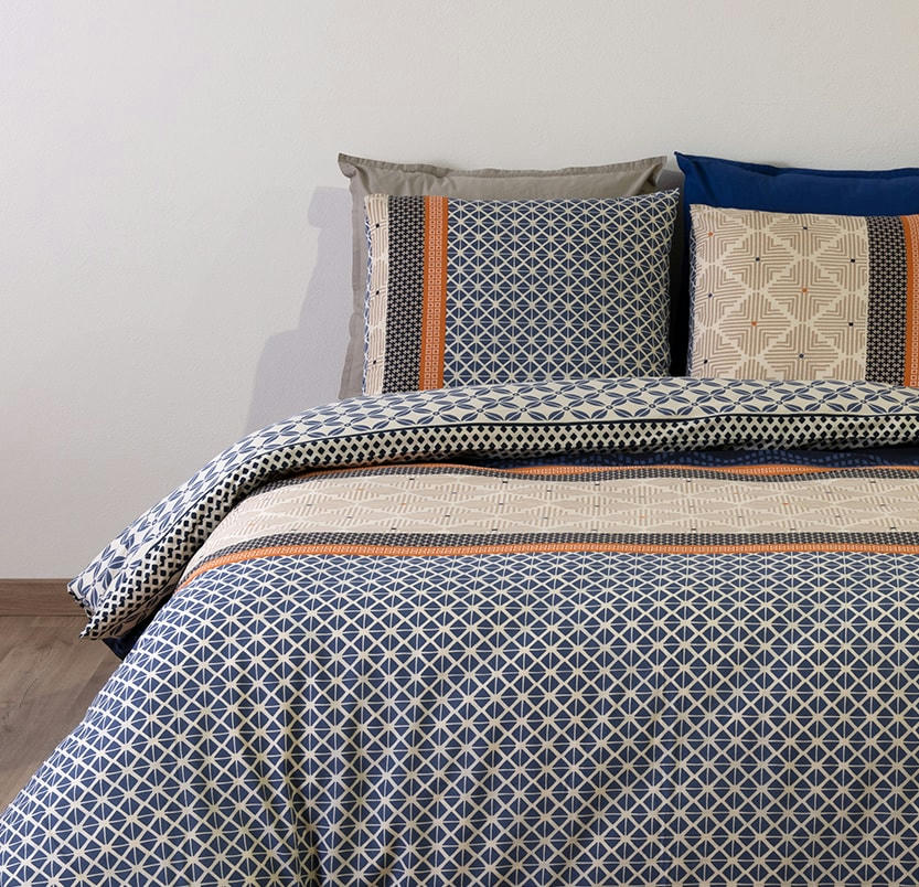 NOE - Parure housse de couette percale de coton bleu 200x200 cm