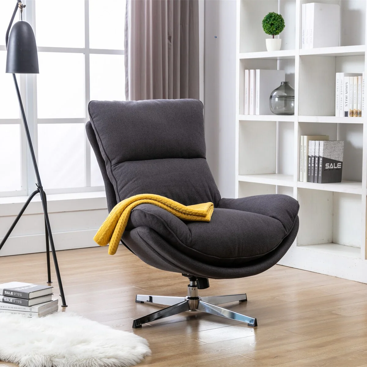 Upholstered Glider Lounge Chair, Accent Lazy Recliner, Comfortable Fabric Leisure Sofa Chair for Living Room