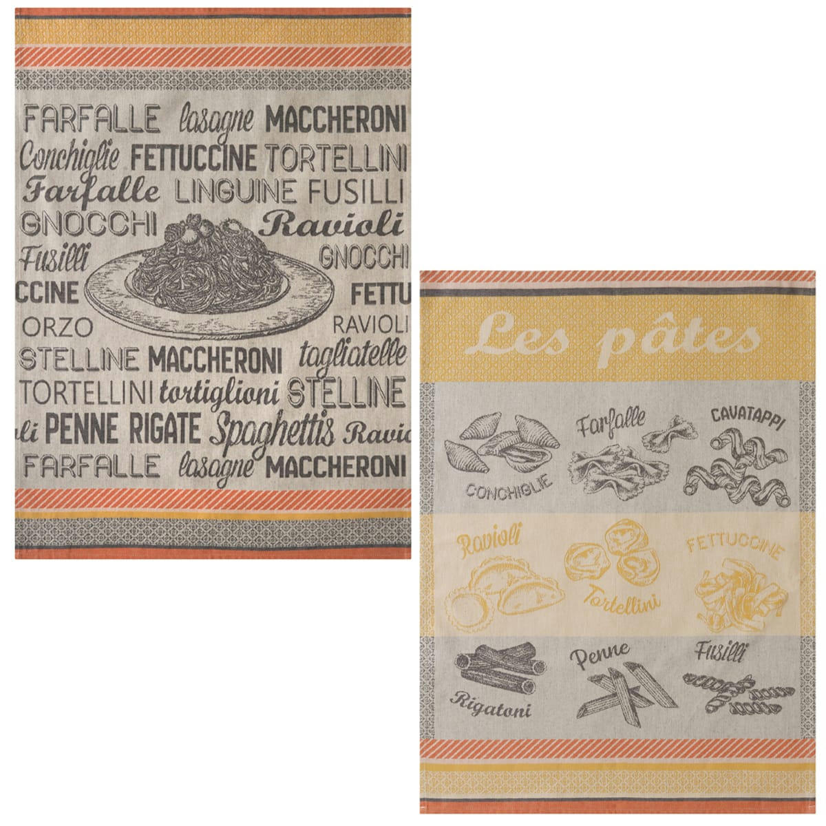 PÂTES - Lot de 2 torchons en jacquard de coton beige 50x75
