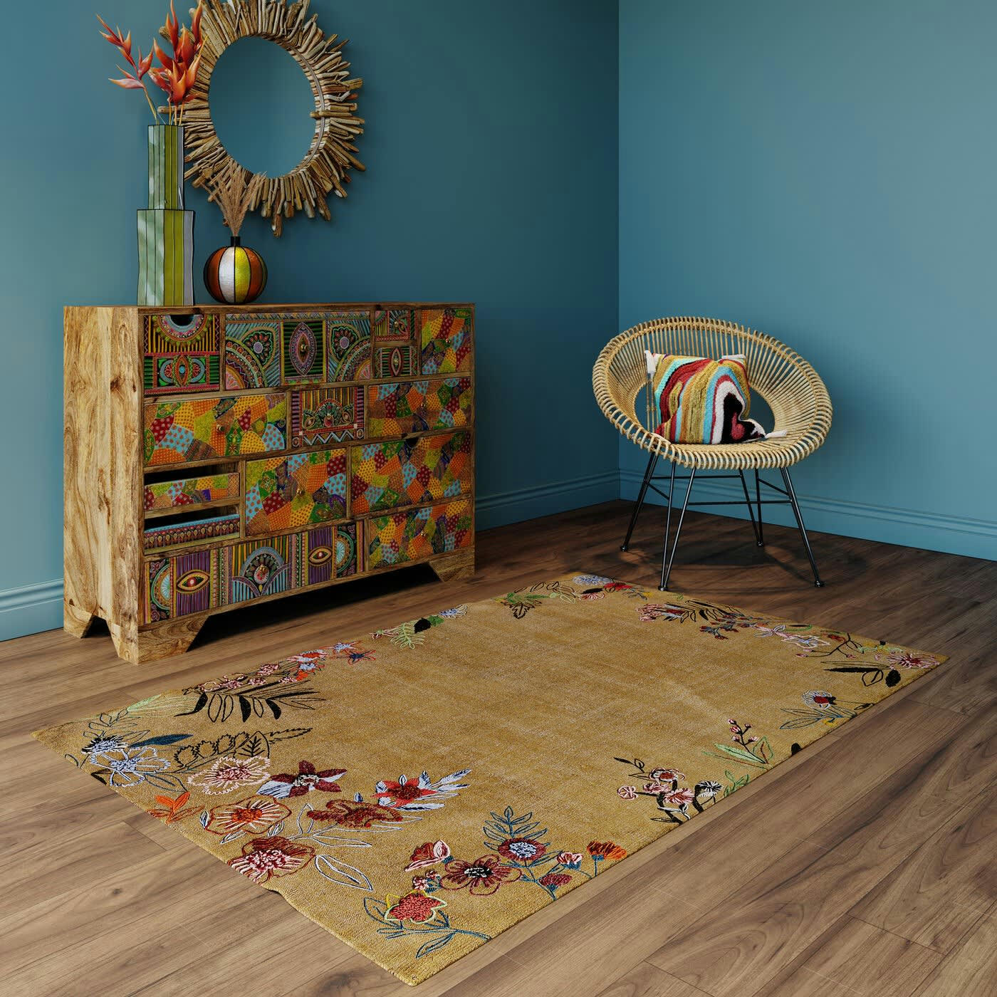 FLOWERY - Tapis fleurs brodées 180x120cm Kare Design