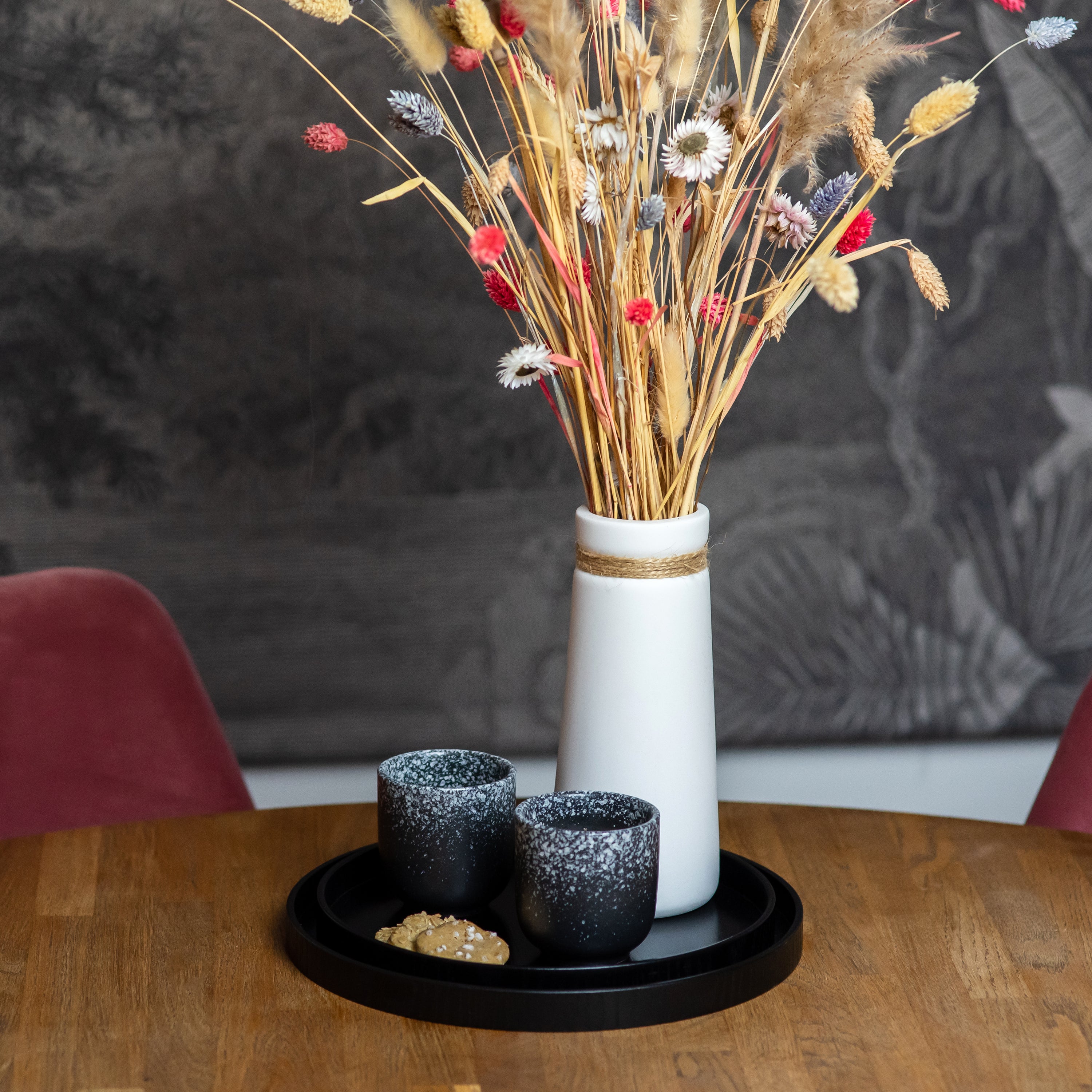 QUVIO Houten dienblad rond - Zwart - 27 cm
