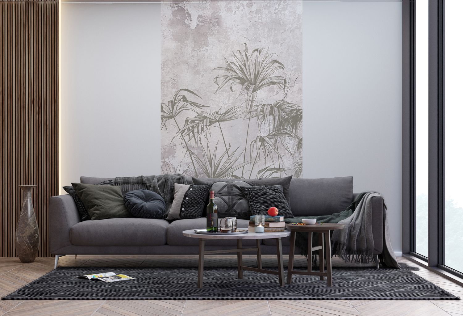 Sanders & Sanders fotobehang tropische planten grijs - 270 x 150 cm - 601218