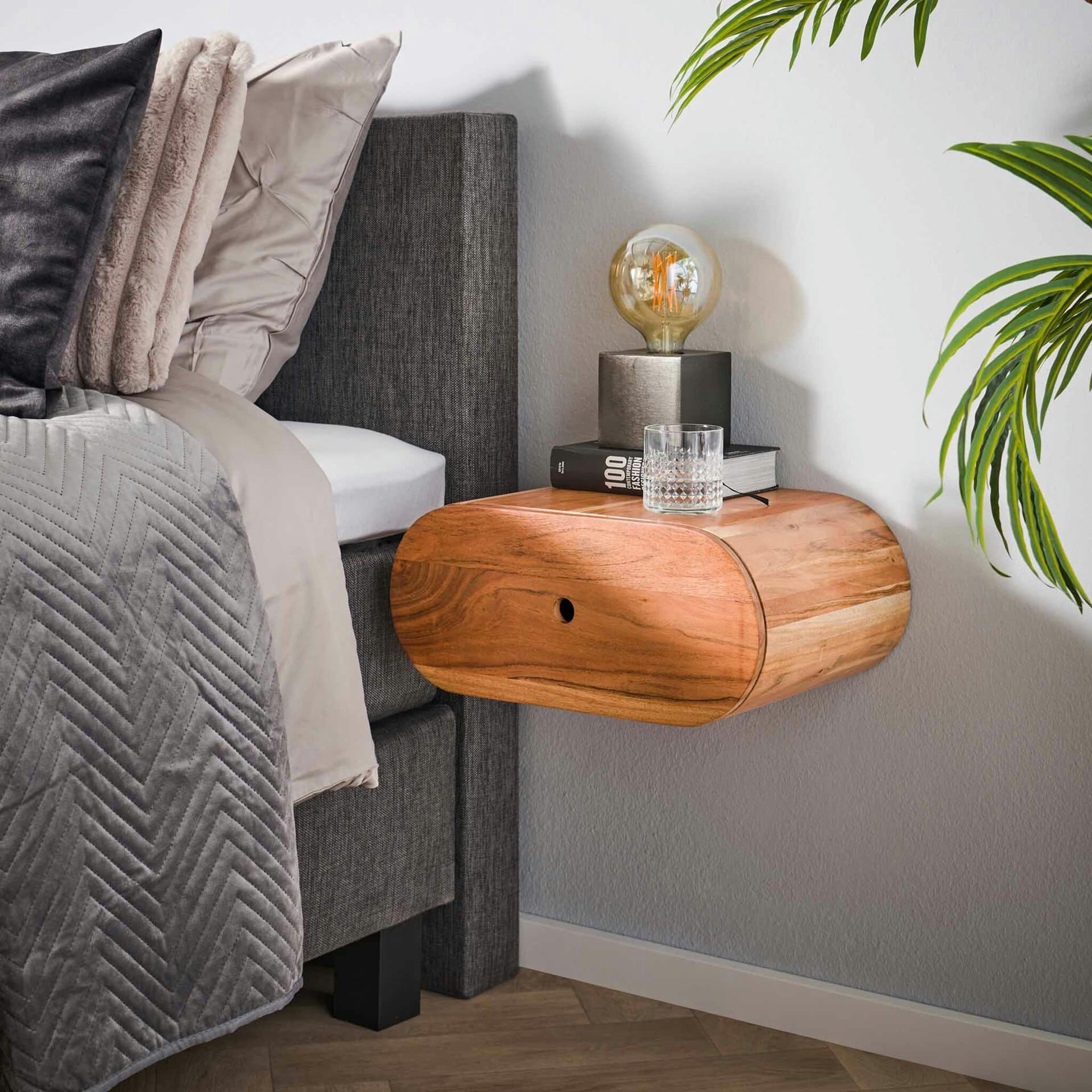 - Chevet oval en bois massif naturel 1 tiroir