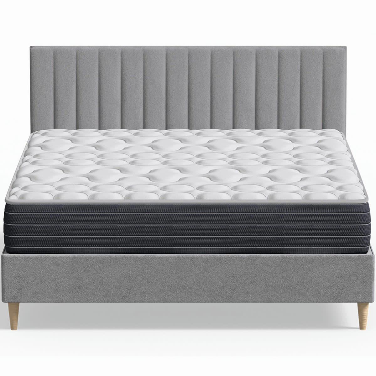 MEMO HR & ELIOT - Pack lit 140x190 en velours gris clair + Matelas mémoire de forme