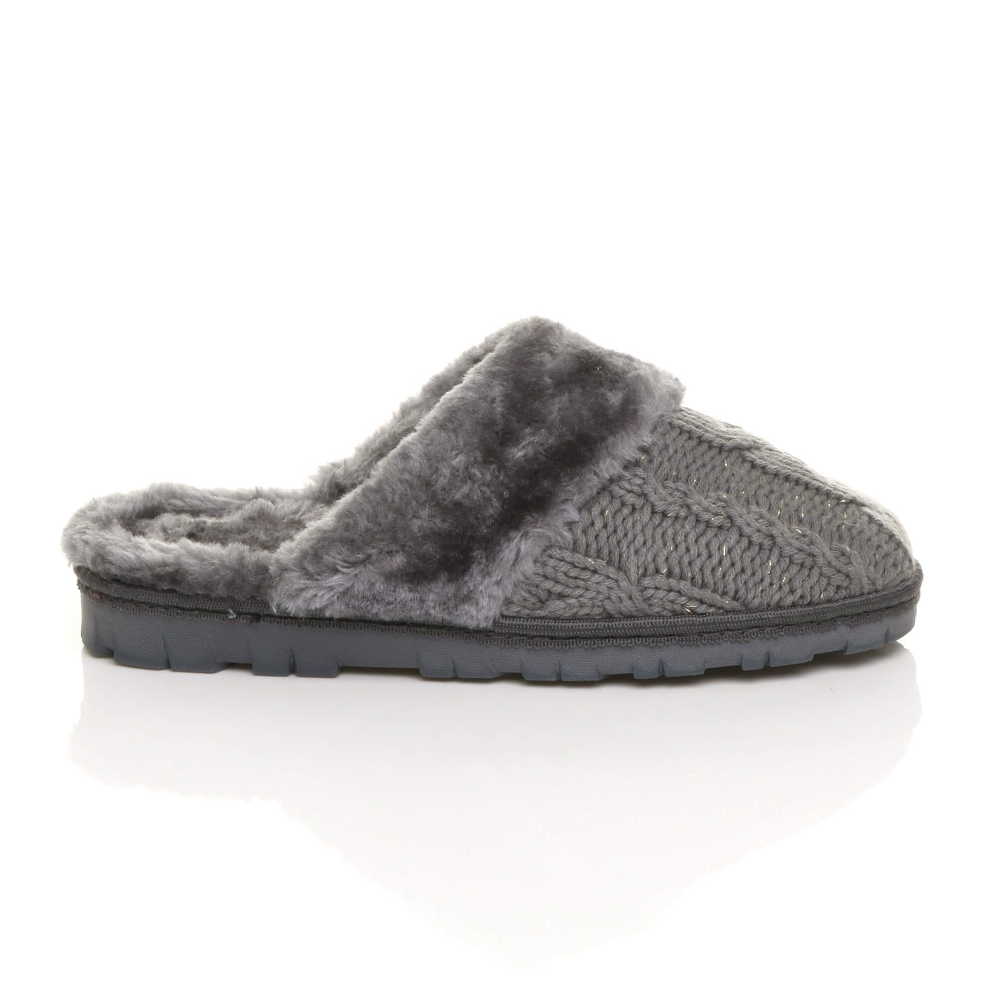 AJVANI Flat Heel Mule Glitter Cable Knit Slippers