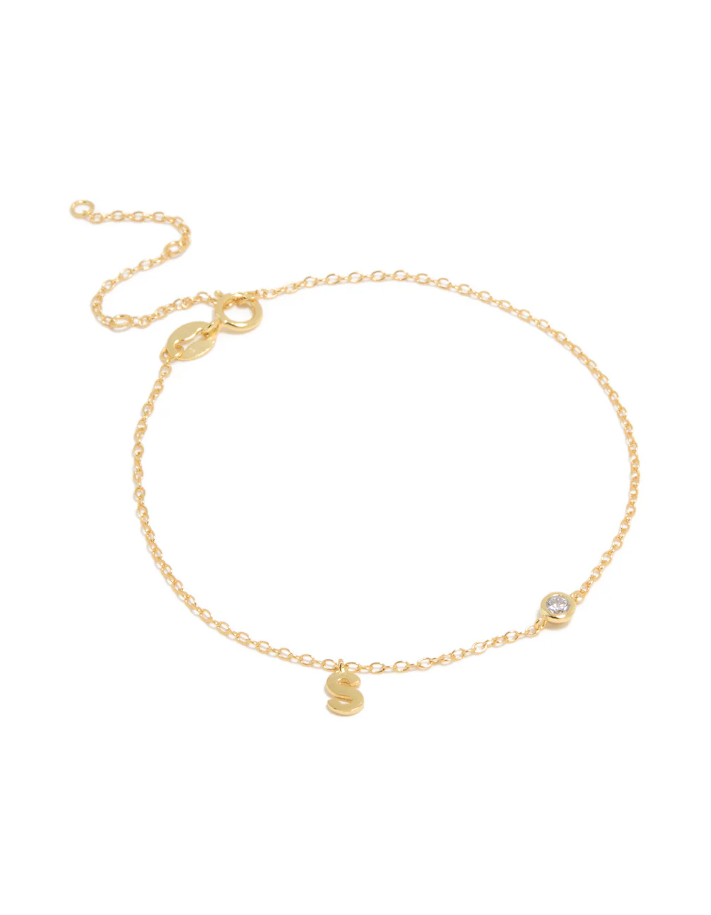 Gold Plated Sterling Silver Cubic Zirconia Letter S Bracelet