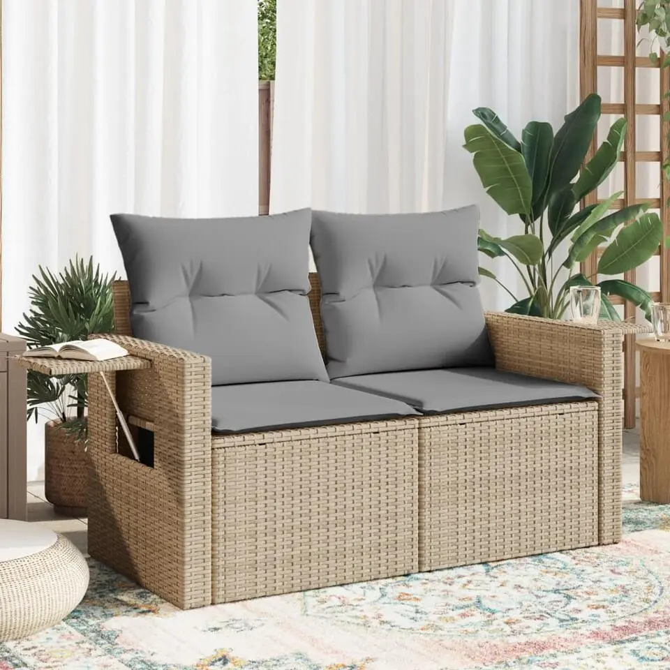 vidaXL - Tuinbank 2 -zits - Beige - Poly rattan - Met kussens