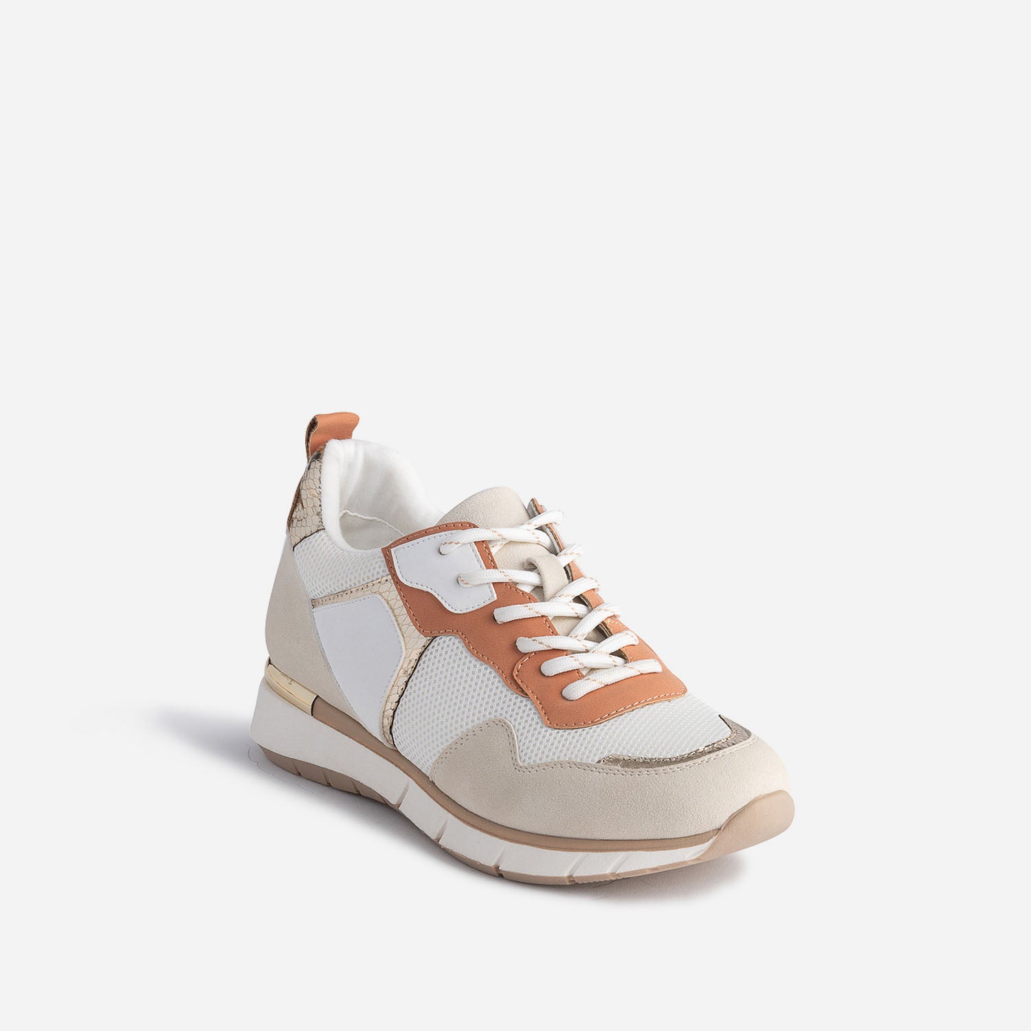 Tennis TEXTO blanche, beige, terracotta et or
