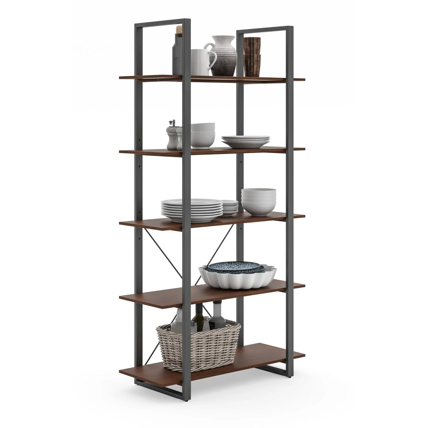 Homestyles Merge Brown Wood Five-Shelf Bookcase - 36' x 15' x 69'