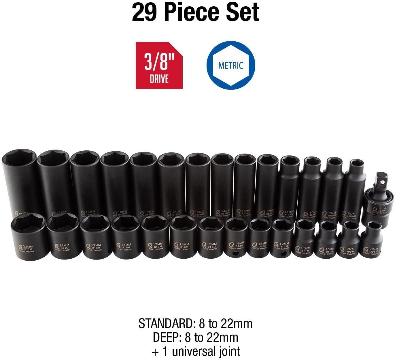 Sunex Tools - 3/8 DRIVE 29 PIECE METRIC MASTER IMPACT SOCKET SE